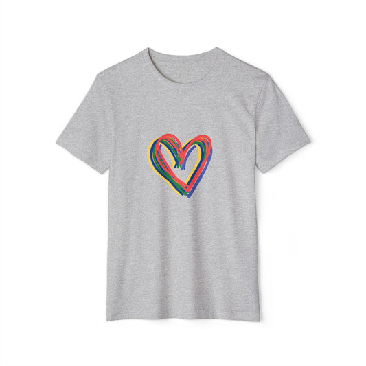 Rainbow Hearts Unisex T-Shirt, Sustainable Recycled Tee, Eco-Friendly Graphic Shirt, LGBTQ Pride Apparel, Love Rainbow Clothing