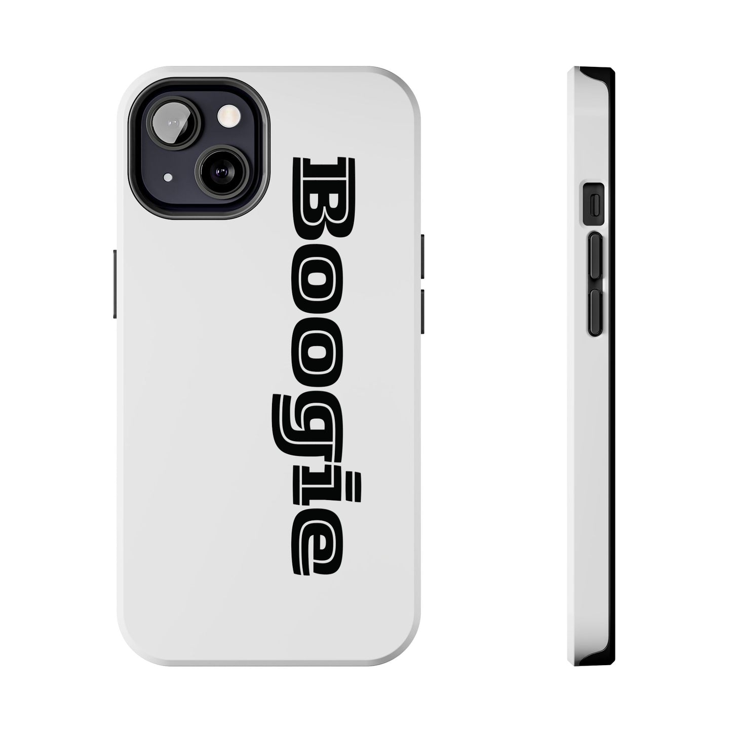 Boogie White Tough Phone Cases, iPhone Samsung cases, wireless charging, gender neutral women men friends kids teens gift birthday Christmas