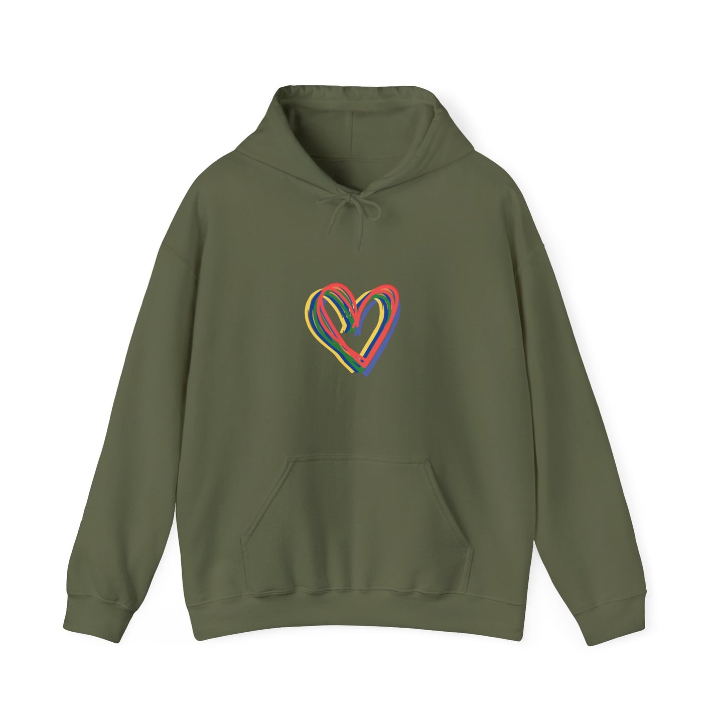 Rainbow Hearts Unisex Heavy Blend™ Hooded Sweatshirt, Love, Pride, hoodie, warm, soft, gift, gender neutral, men, women, teens, Valentines