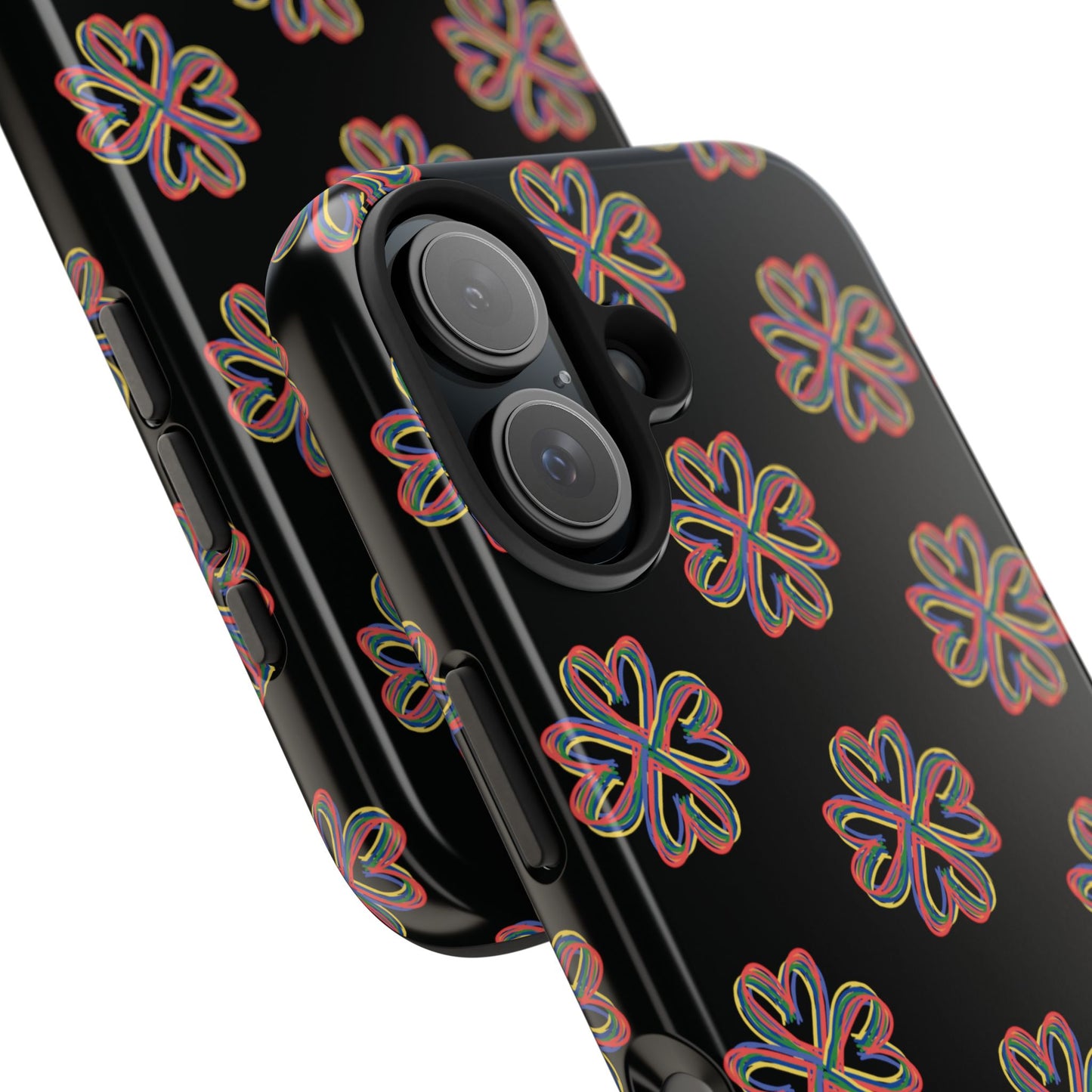 Tough Phone Cases, Floral Phone Cover, Protective Floral Case, Colorful Phone Shell, Black Phone Case, Wireless Charging