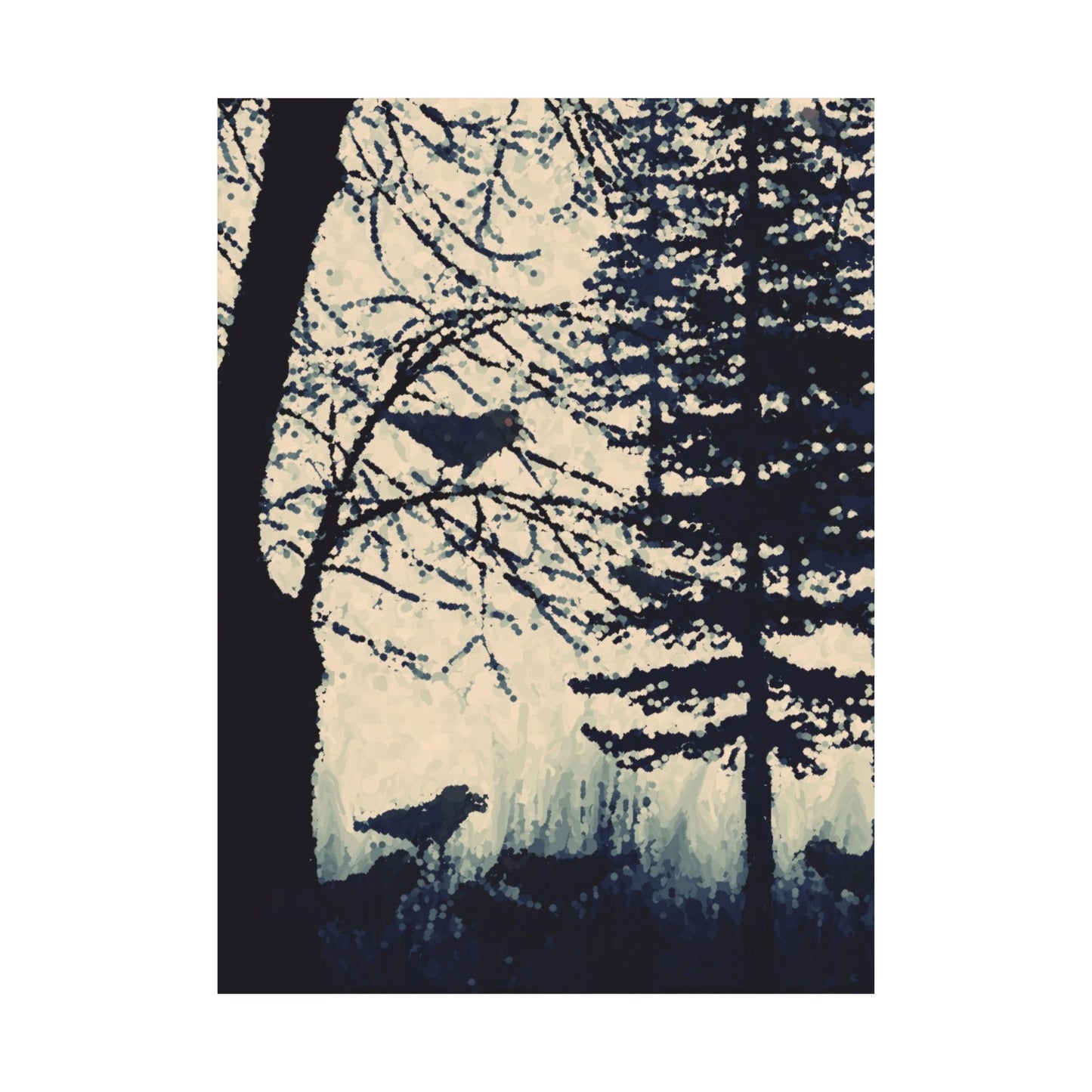 Crows in Forest Matte Vertical Poster, You Frame, Wall Art, Original Artwork, Decor, Gift, Nature, Trees, Birds, Dorm, Halloween, Dark