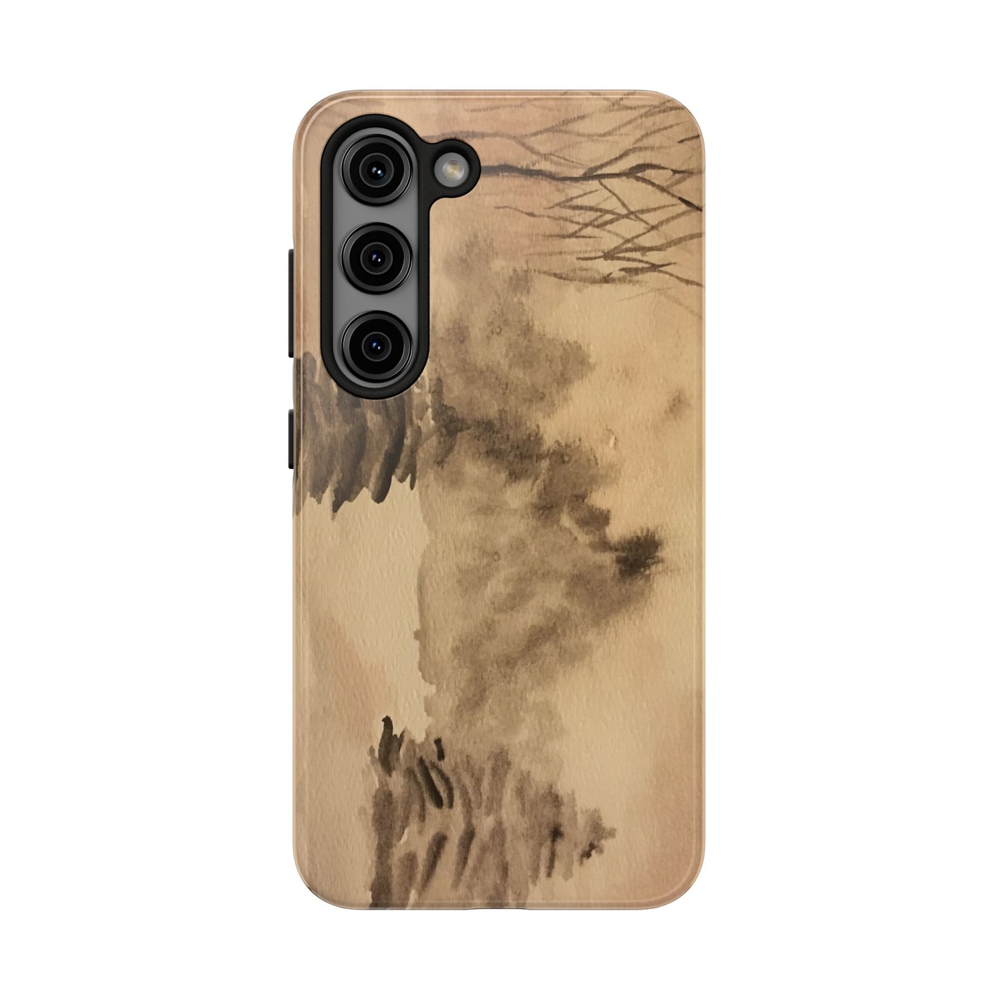 Winter Scene Tough Phone Cases, iPhone & Samsung cases, wireless charging, pine trees, snow, original watercolor artwork, gifts, Christmas