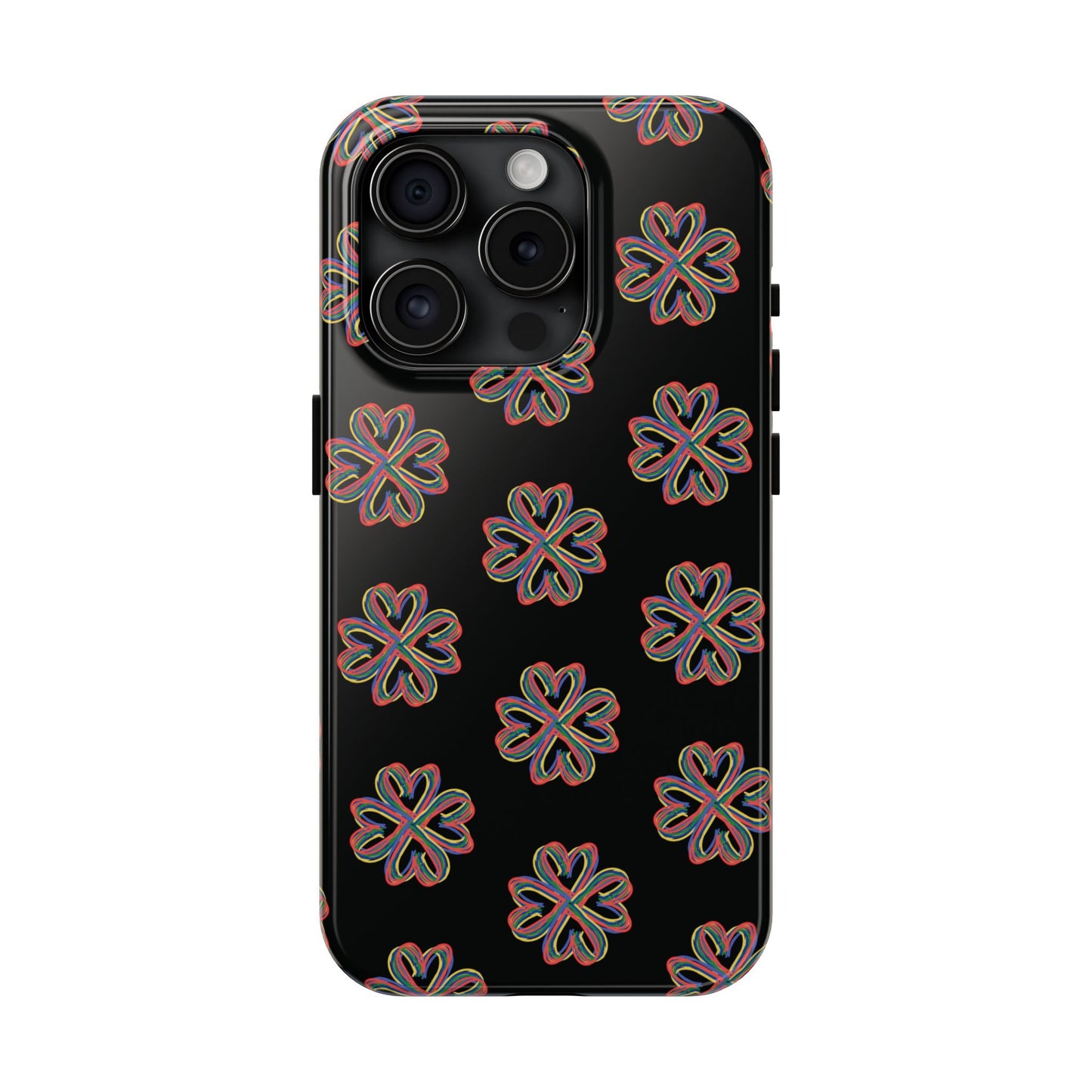 Tough Phone Cases, Floral Phone Cover, Protective Floral Case, Colorful Phone Shell, Black Phone Case, Wireless Charging
