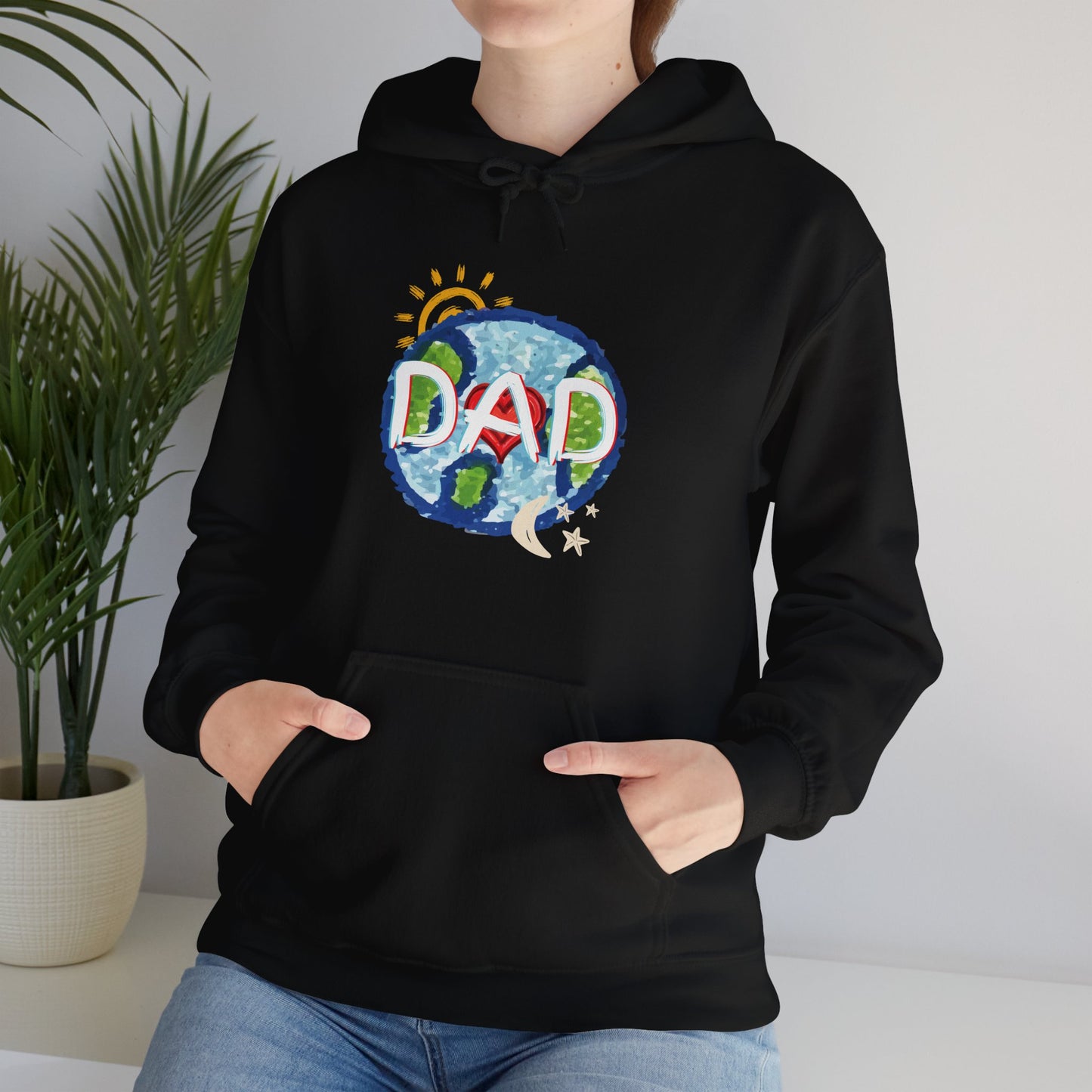DAD Hooded Sweatshirt - Whole World Sun Moon & Stars Heart Love Fathers Day Gift for Men