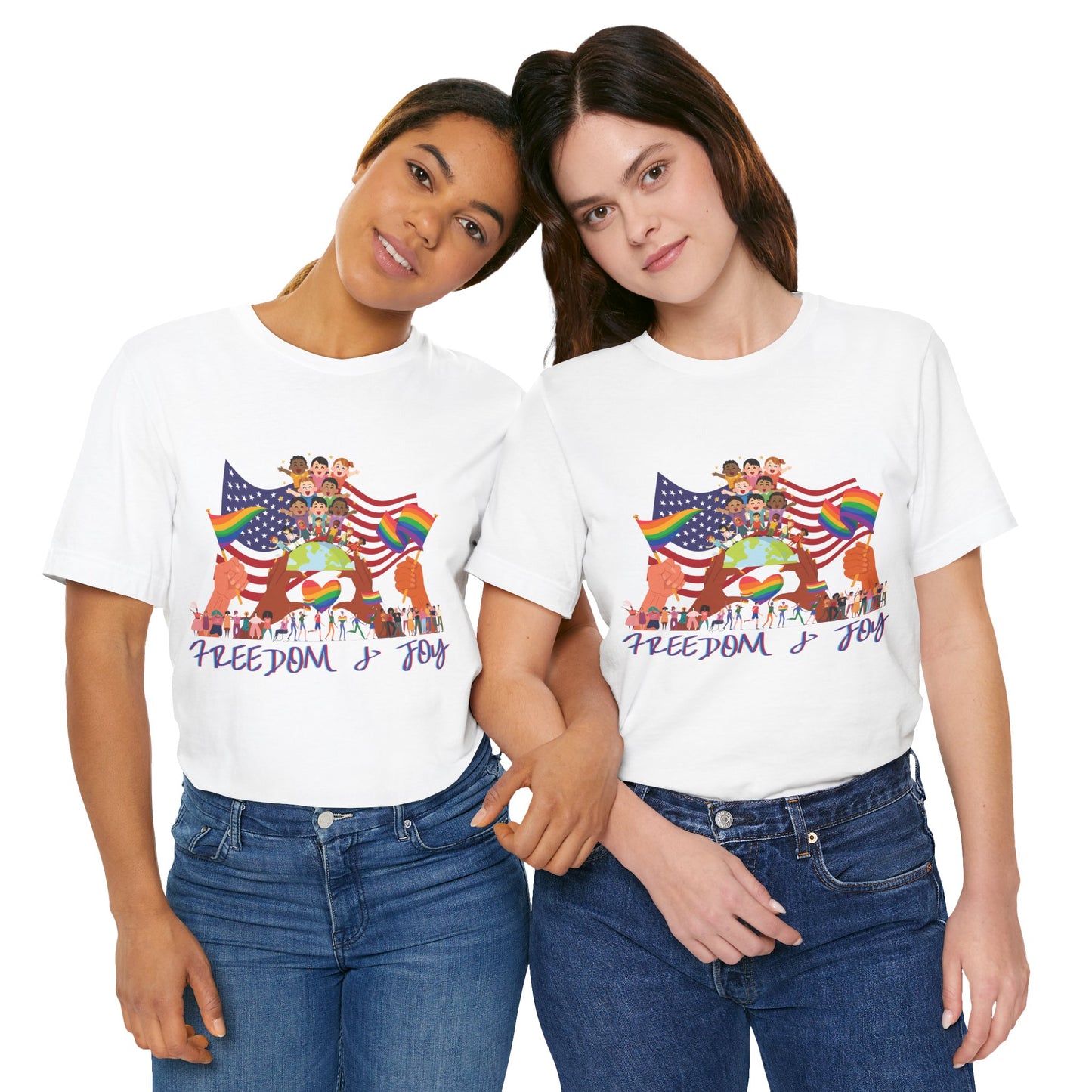 Freedom & Joy Unisex Tee, America, Inclusion, Equality, Love, Pride, Flag, Election, Gift, Comfy, Soft, Casual, Gender Neutral, Short Sleeve