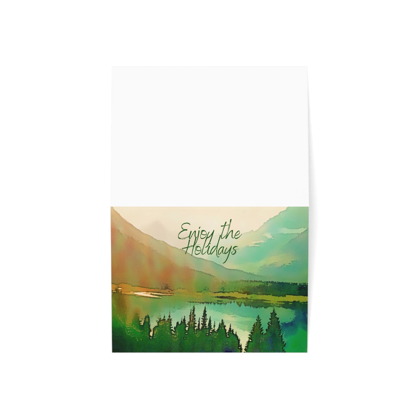 Holiday Greeting Cards Original Artwork Mountain Lake (10, 30, & 50pcs), Enjoy the Holidays, Wishing Health Happiness New Year, 4 size/3 fin