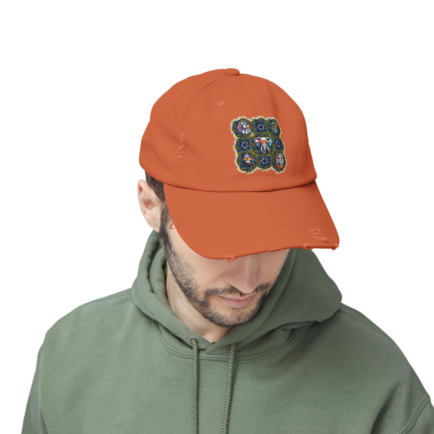 Wild & Cool Creatures Unisex Distressed Cap, Graphic Art, Animals, Gift, Hats, Cotton Twill, Adjustable, Gifts for Women Men Friends Teens