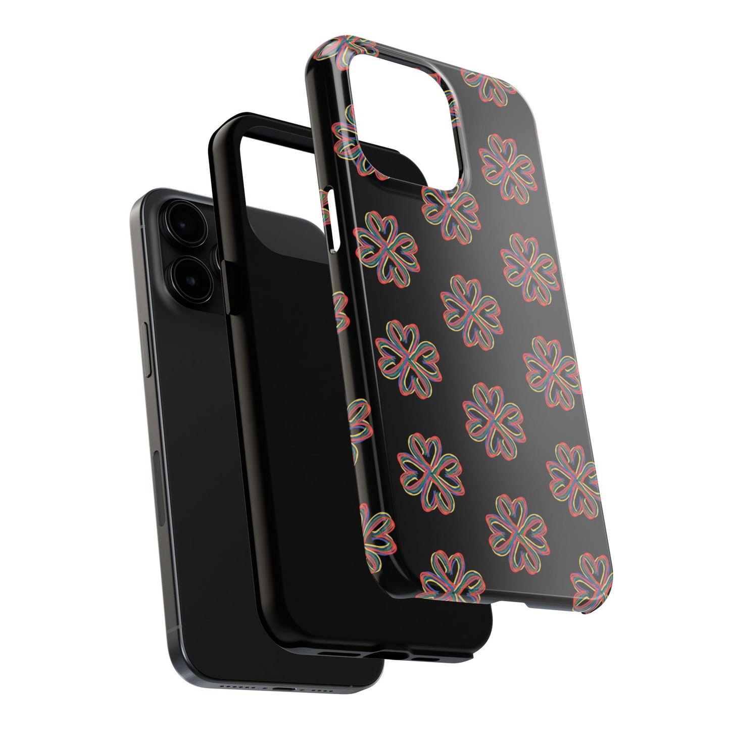 Tough Phone Cases, Floral Phone Cover, Protective Floral Case, Colorful Phone Shell, Black Phone Case, Wireless Charging