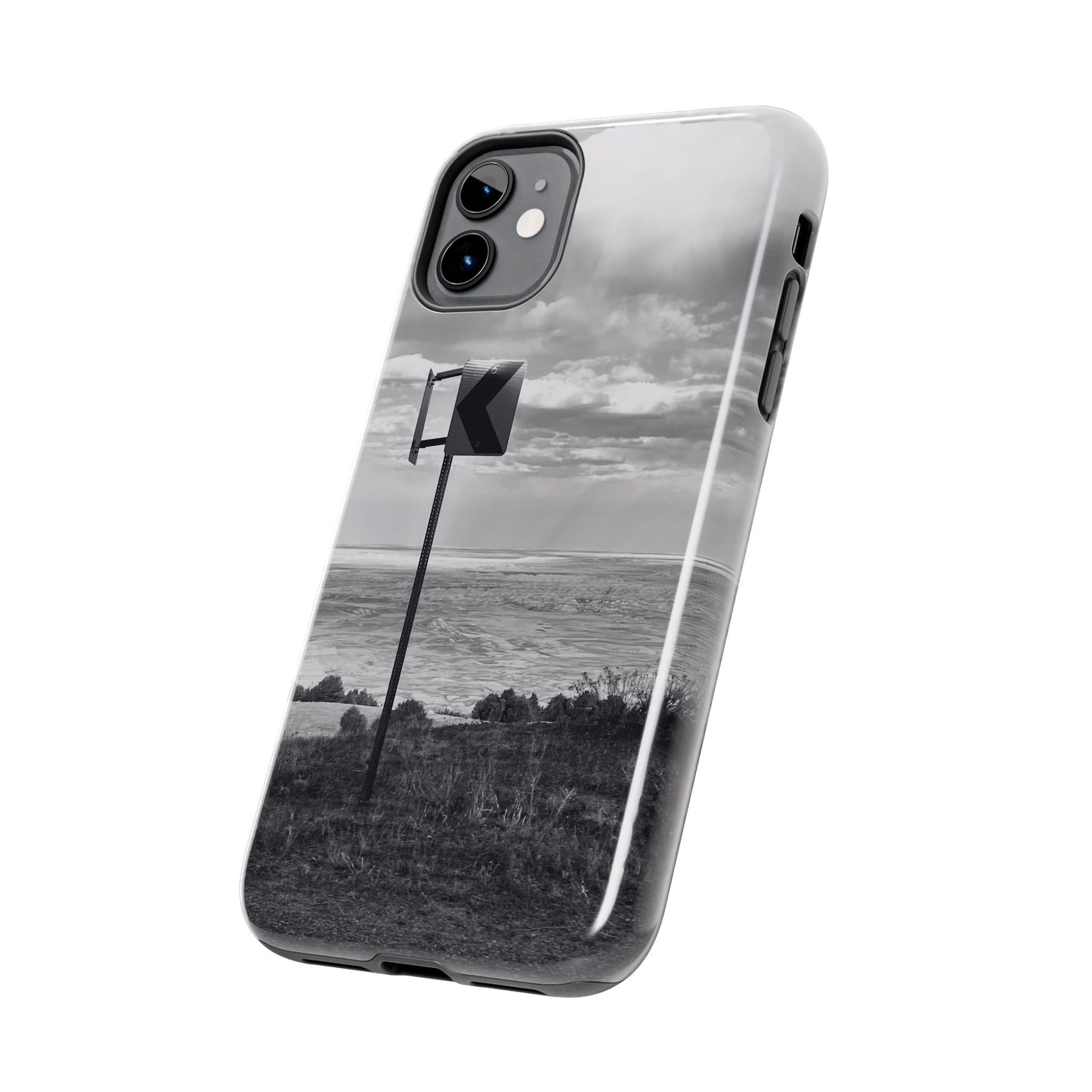 Road Sign Tough Phone Cases, iPhone & Samsung cases, wireless charging, black and white photo, nature, original art, gift birthday Christmas