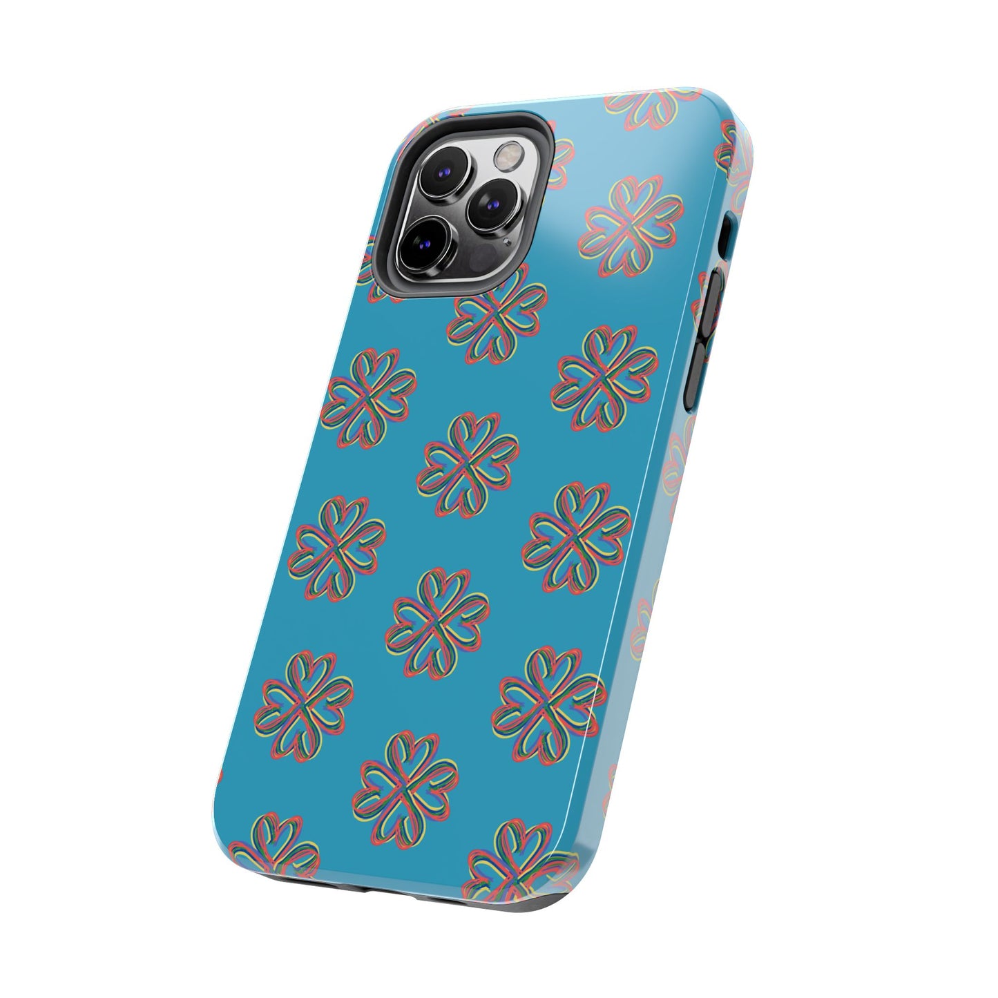 Floral Tough Phone Case, Colorful Turquoise Case, Hard Cover, iPhone Samsung Galaxy Google Pixel, Botanical Print Phone, Wireless Charging