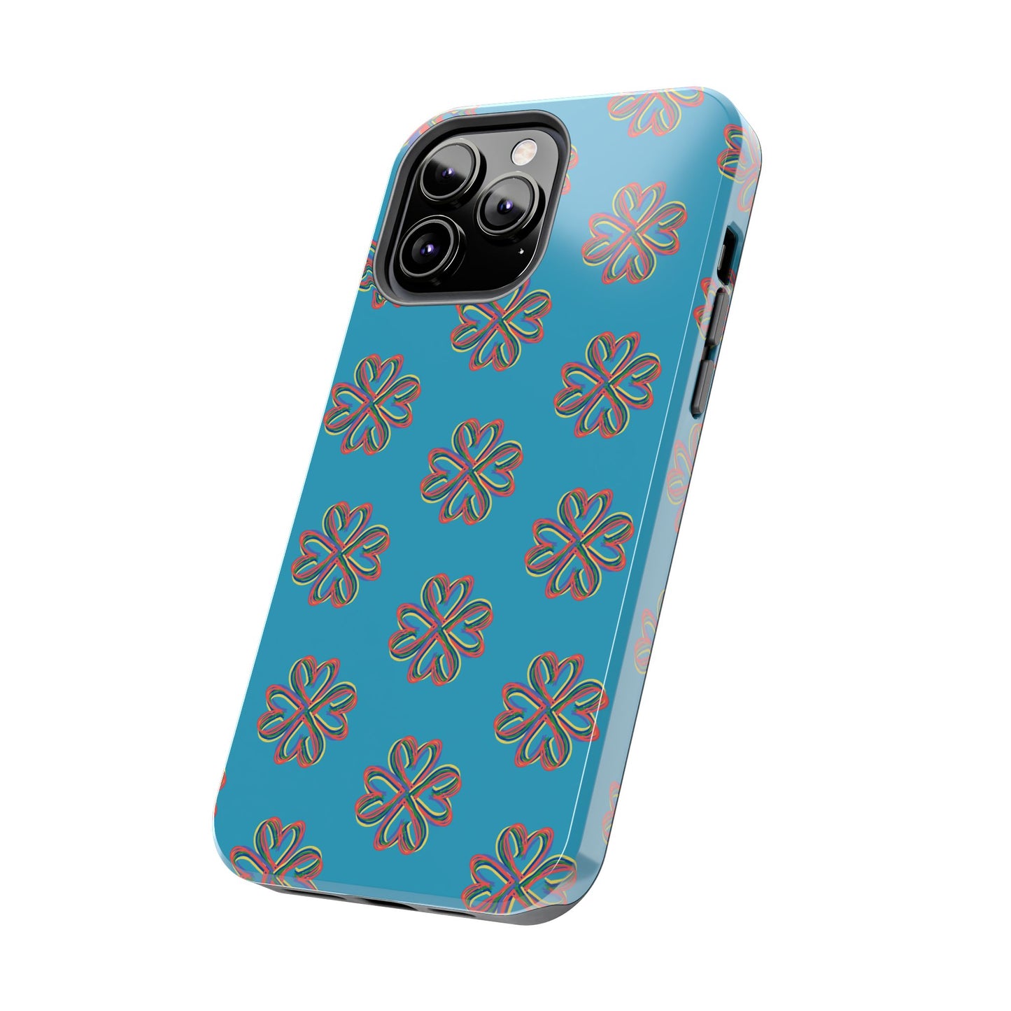 Floral Tough Phone Case, Colorful Turquoise Case, Hard Cover, iPhone Samsung Galaxy Google Pixel, Botanical Print Phone, Wireless Charging