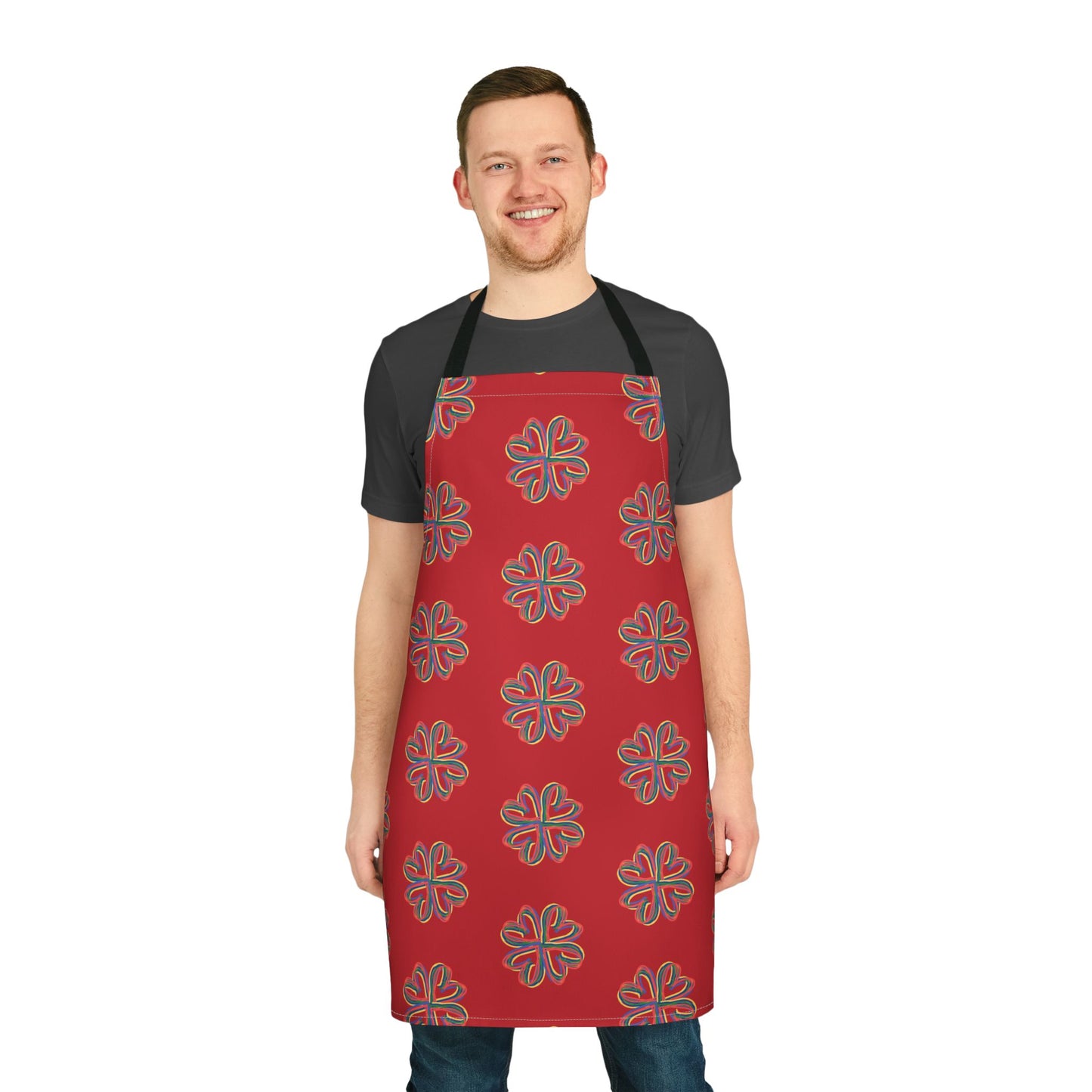 Red Colorful Floral Unisex Chefs Apron, Grilling, Cooking, Kitchen, Gender Neutral, Gifts, Women, Men, Friends, Teens, Birthday, Christmas