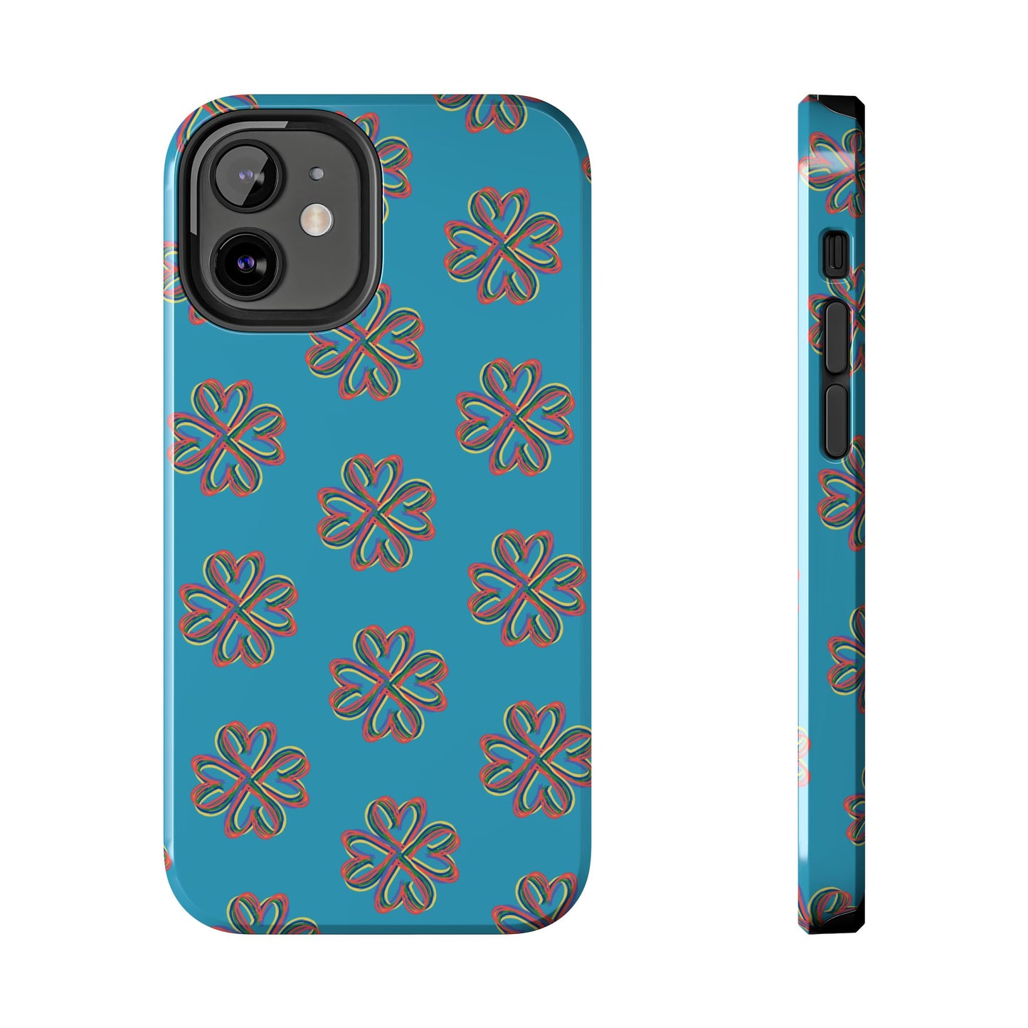 Floral Tough Phone Case, Colorful Turquoise Case, Hard Cover, iPhone Samsung Galaxy Google Pixel, Botanical Print Phone, Wireless Charging