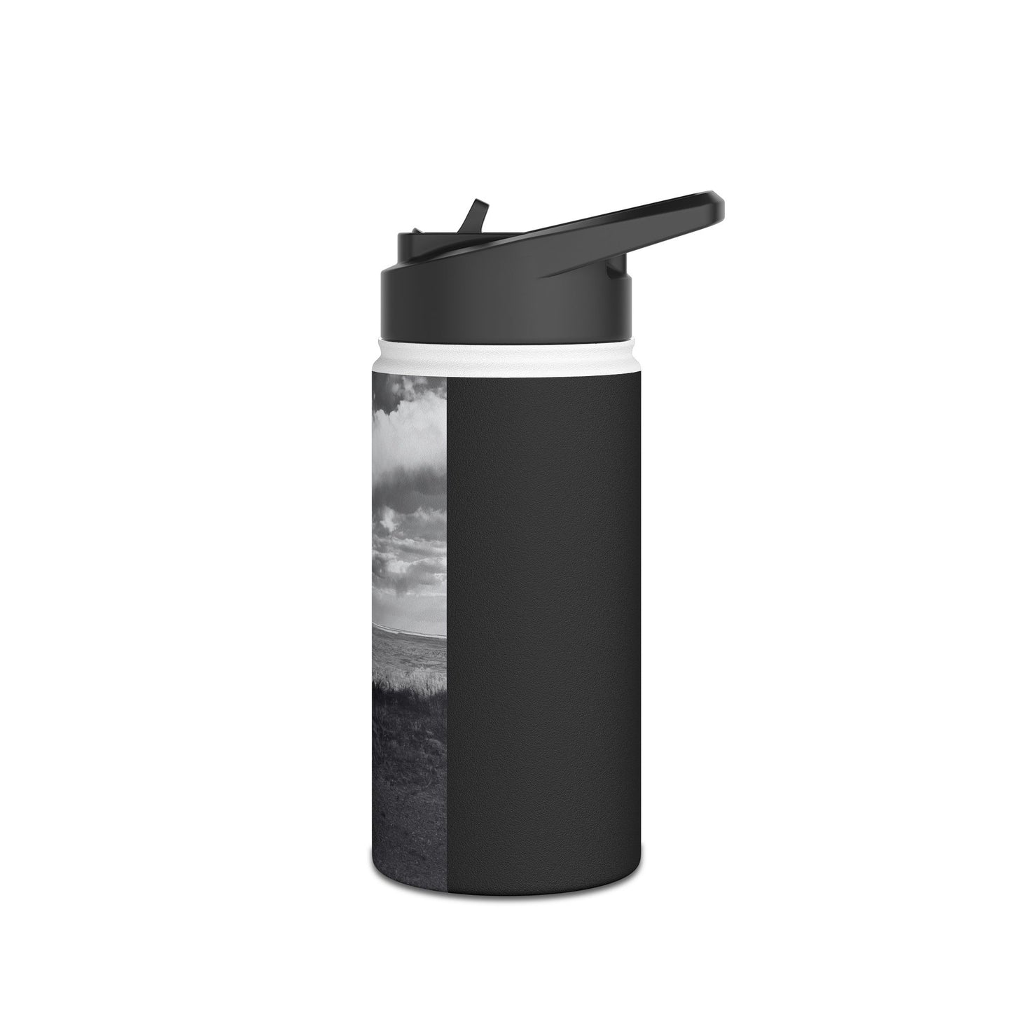Road Sign Stainless Steel Water Bottle, Badlands, Landscape, Black and White, Photo, Artwork, Drinkware, Gift, Nature, Warning, BPA-free