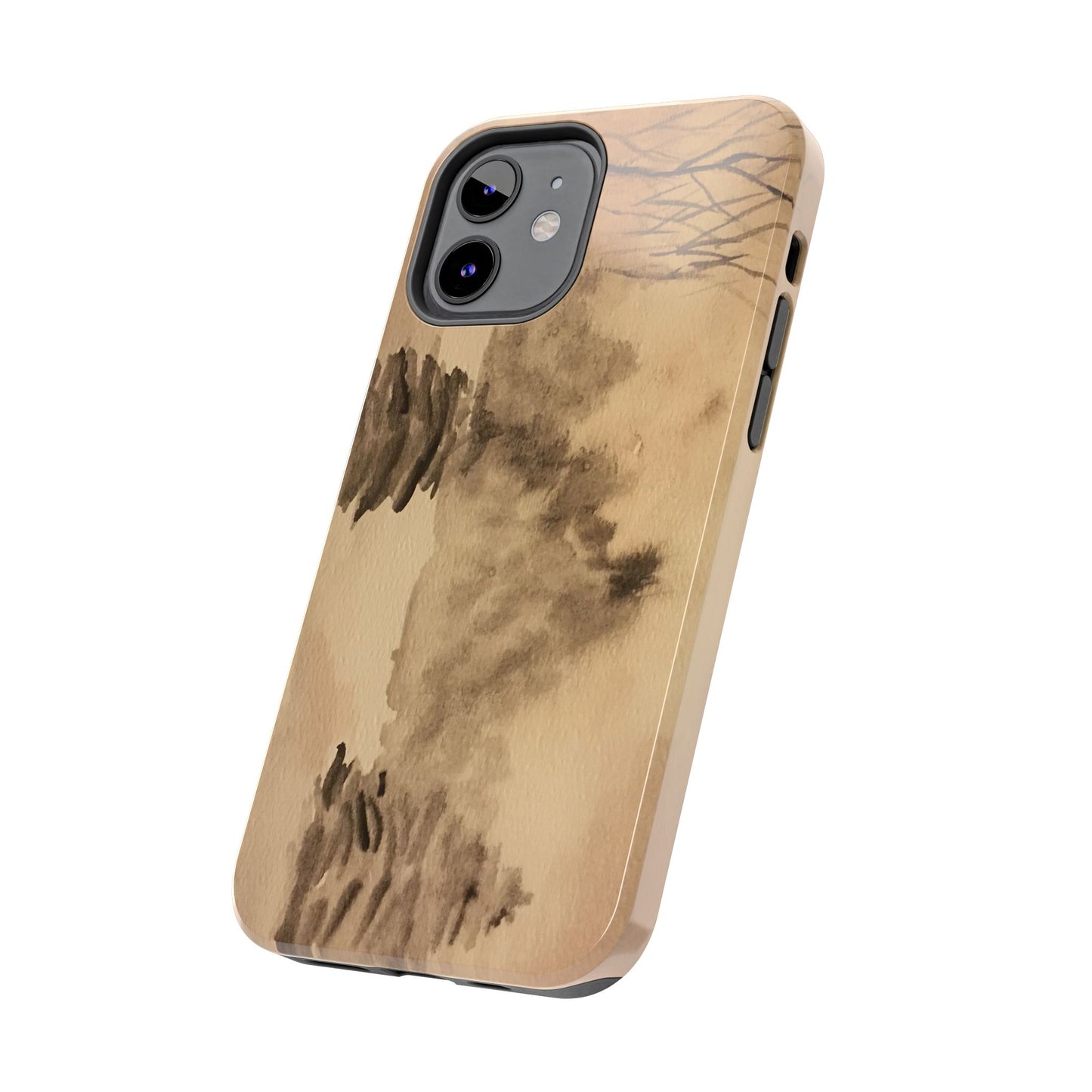 Winter Scene Tough Phone Cases, iPhone & Samsung cases, wireless charging, pine trees, snow, original watercolor artwork, gifts, Christmas