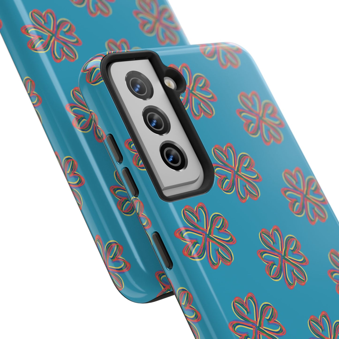 Floral Tough Phone Case, Colorful Turquoise Case, Hard Cover, iPhone Samsung Galaxy Google Pixel, Botanical Print Phone, Wireless Charging