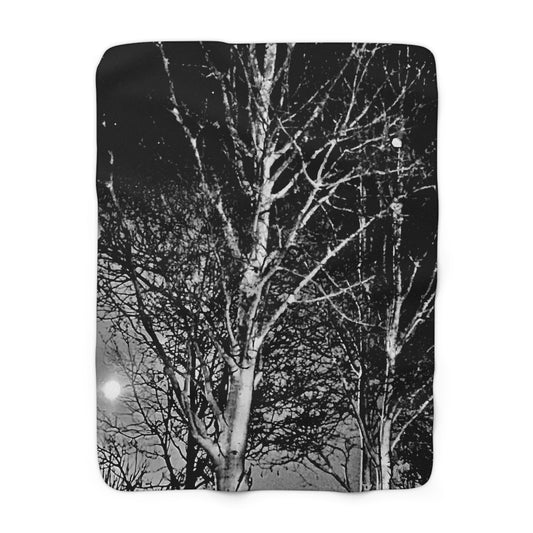 Worm Moon Tree Sherpa Fleece Blanket, Custom Artwork, Home Decor, Seasonal Decor, Cozy, Halloween, Holidays, Gift, Nature, Throw 50x60 60x80
