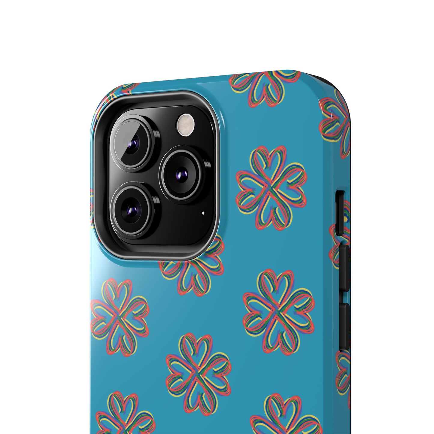 Floral Tough Phone Case, Colorful Turquoise Case, Hard Cover, iPhone Samsung Galaxy Google Pixel, Botanical Print Phone, Wireless Charging