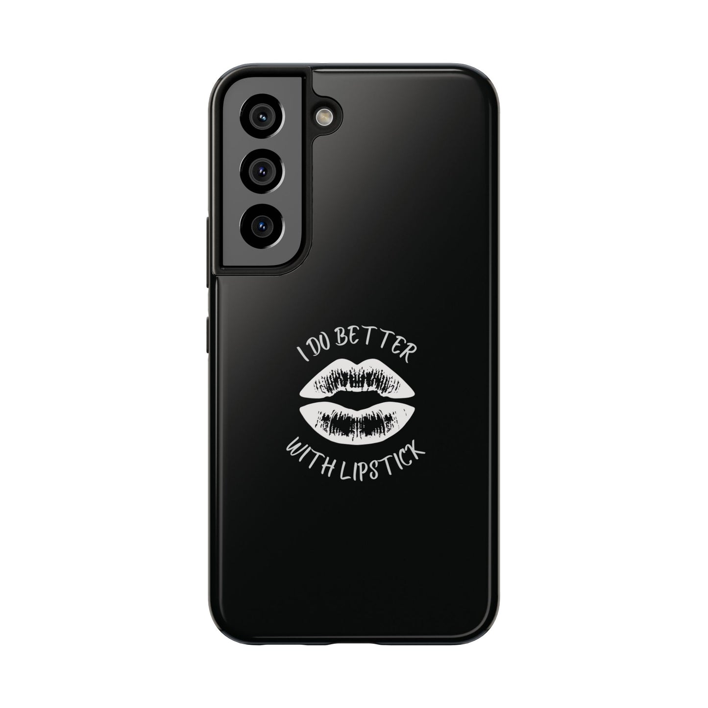 Glamorous Lipstick Tough Phone Cases - Empowered Gifts, Sassy Wireless Charging Cover, Fun Lips Samsung & iPhone Cases, Black Design