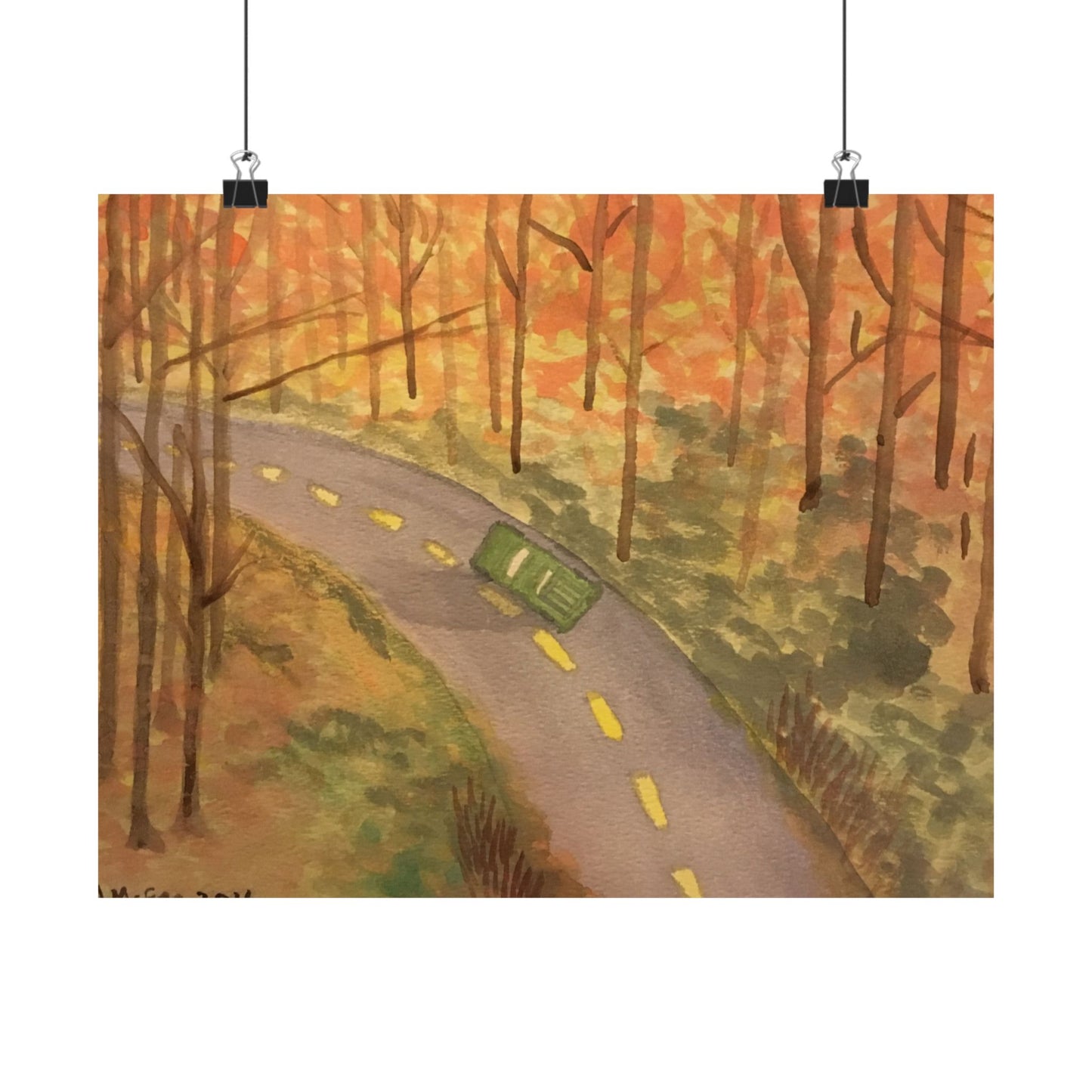 Autumn Drive in the Country, Original Watercolor Print, Premium Matte Poster, Fall Leaves, Nature, Trees, Forest, Artwork, Wall Art, Gift