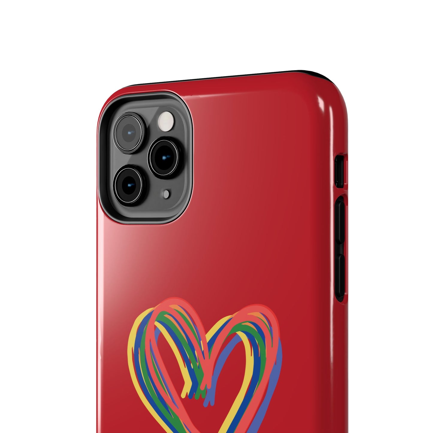 Rainbow Hearts Tough Phone Case, Red Phone Cover, Smartphone Case, Heart Pattern Phone Shell, Phone Hard Case, Colorful, Wireless Charging