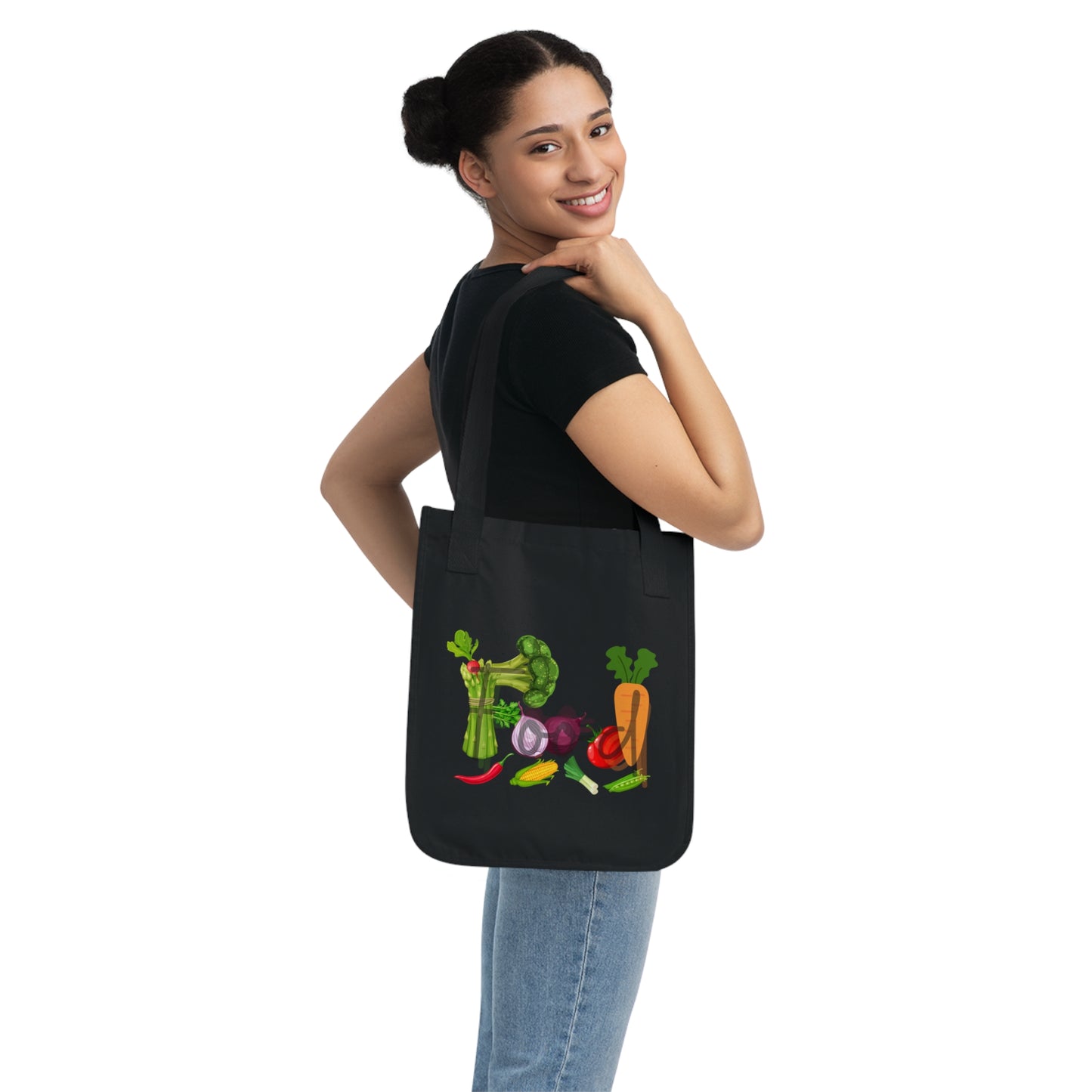 Food Organic Canvas Tote Bag, Vegetables, Produce, Groceries, Shopping, Eco Friendly, 100% Organic Cotton, Beige, Black, Navy