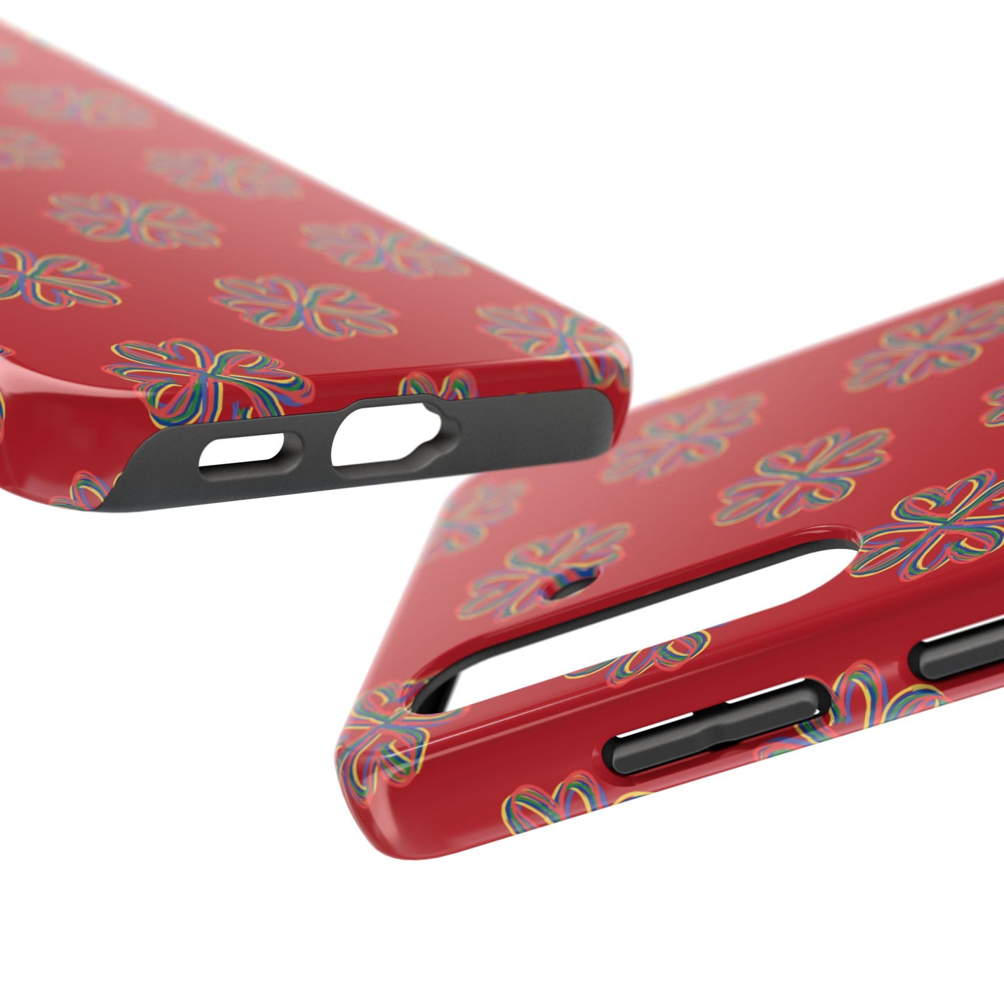 Floral Tough Phone Case, Red Phone Cover, Protective Tech Accessory, Botanical Phone Shell, Gift for Gardeners, Colorful, Wireless Charging
