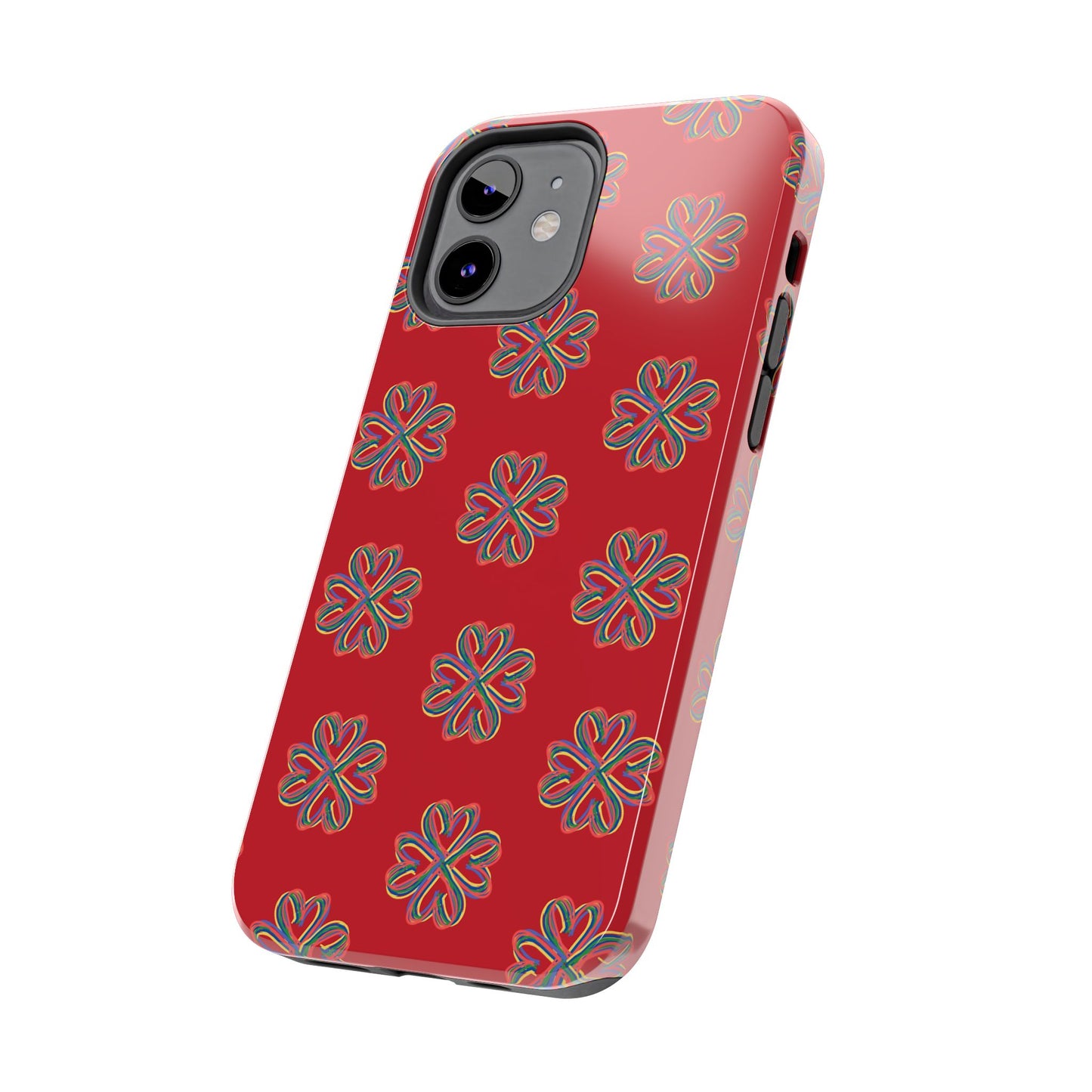 Floral Tough Phone Case, Red Phone Cover, Protective Tech Accessory, Botanical Phone Shell, Gift for Gardeners, Colorful, Wireless Charging
