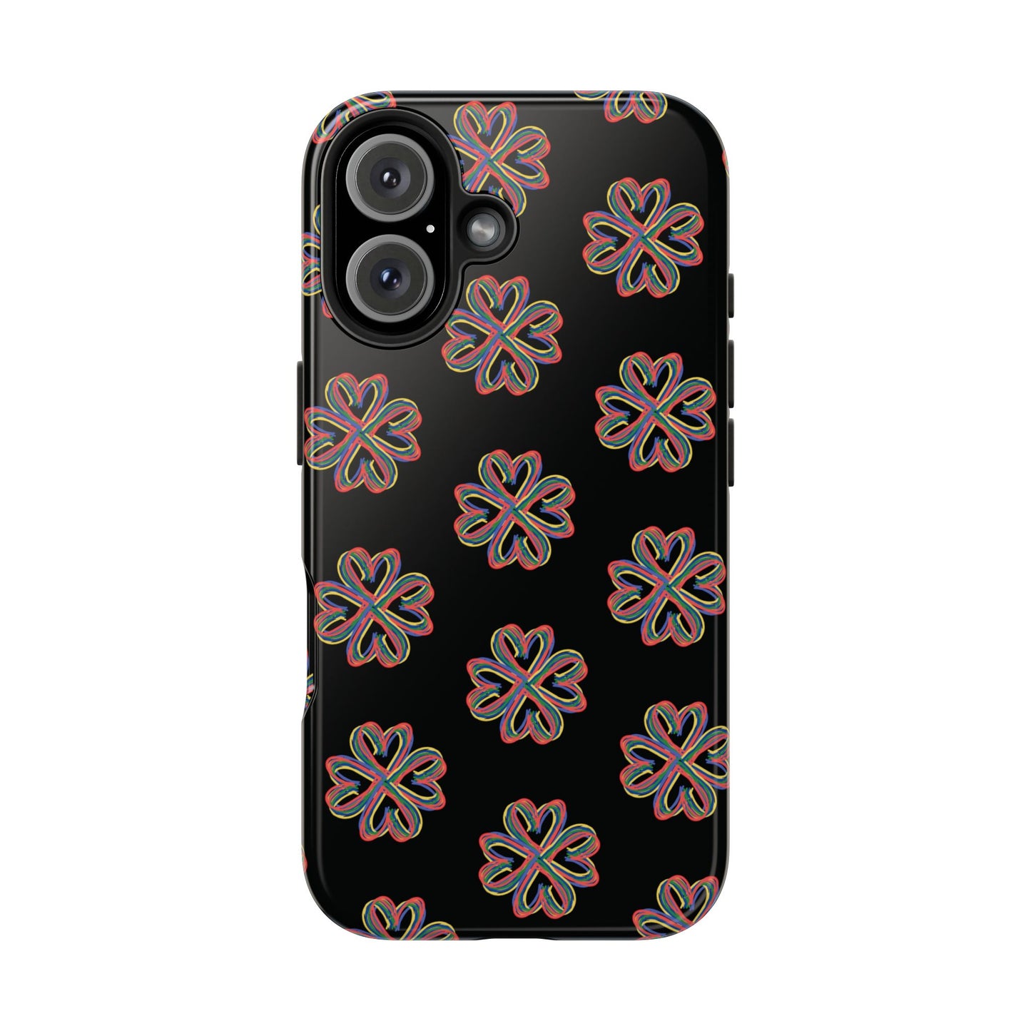 Tough Phone Cases, Floral Phone Cover, Protective Floral Case, Colorful Phone Shell, Black Phone Case, Wireless Charging