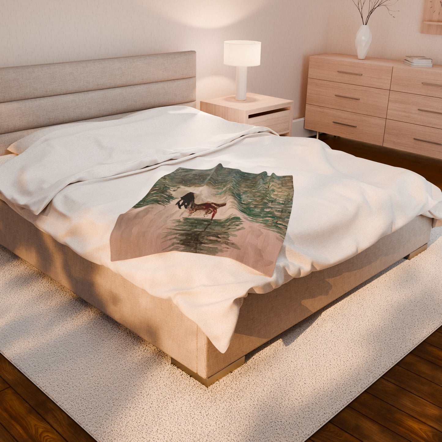Dog Pulling Tree Velveteen Blanket, Cozy Throw, Home Decor, Gift, Bed Cover, Vibrant Couch Blanket, Birthday Wedding Anniversary Christmas