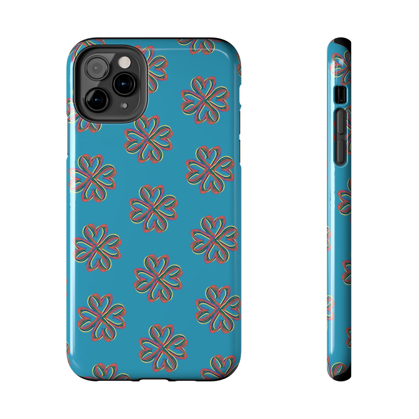 Floral Tough Phone Case, Colorful Turquoise Case, Hard Cover, iPhone Samsung Galaxy Google Pixel, Botanical Print Phone, Wireless Charging