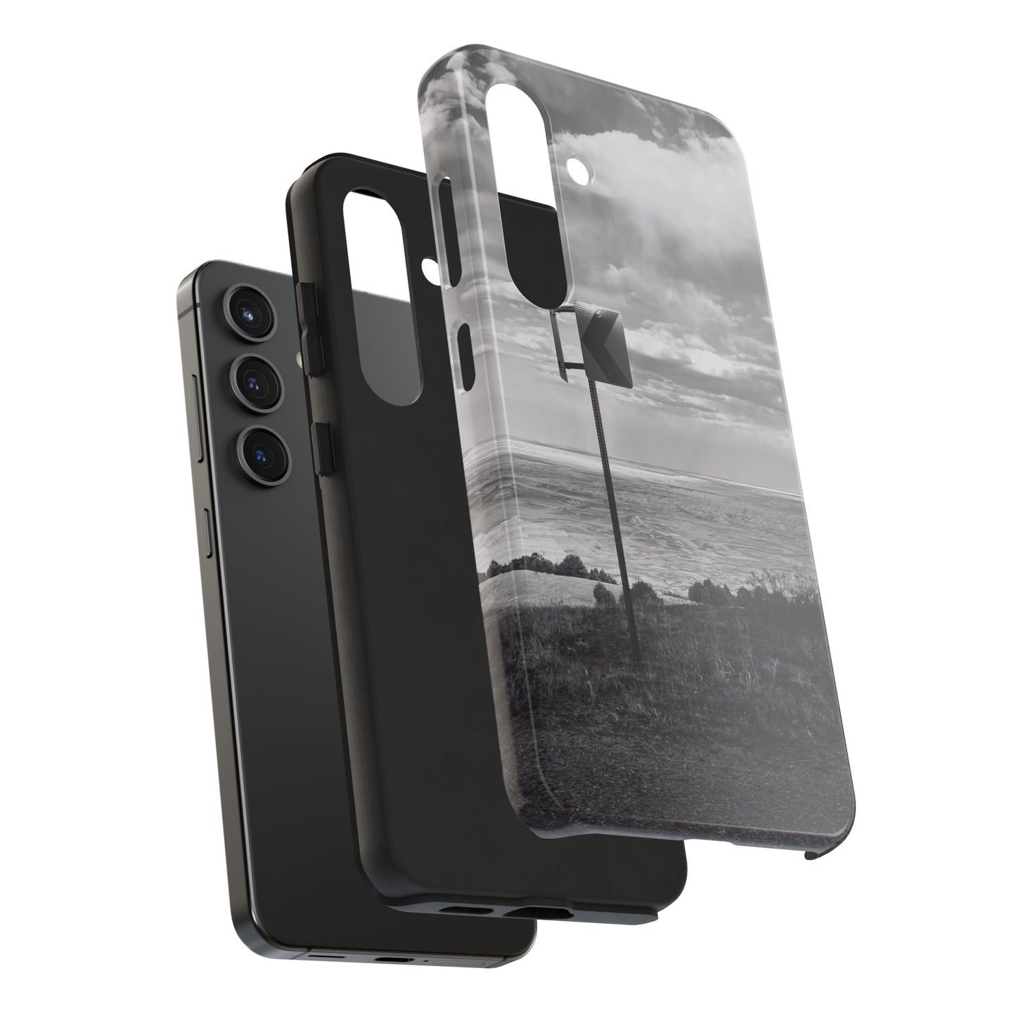 Road Sign Tough Phone Cases, iPhone & Samsung cases, wireless charging, black and white photo, nature, original art, gift birthday Christmas