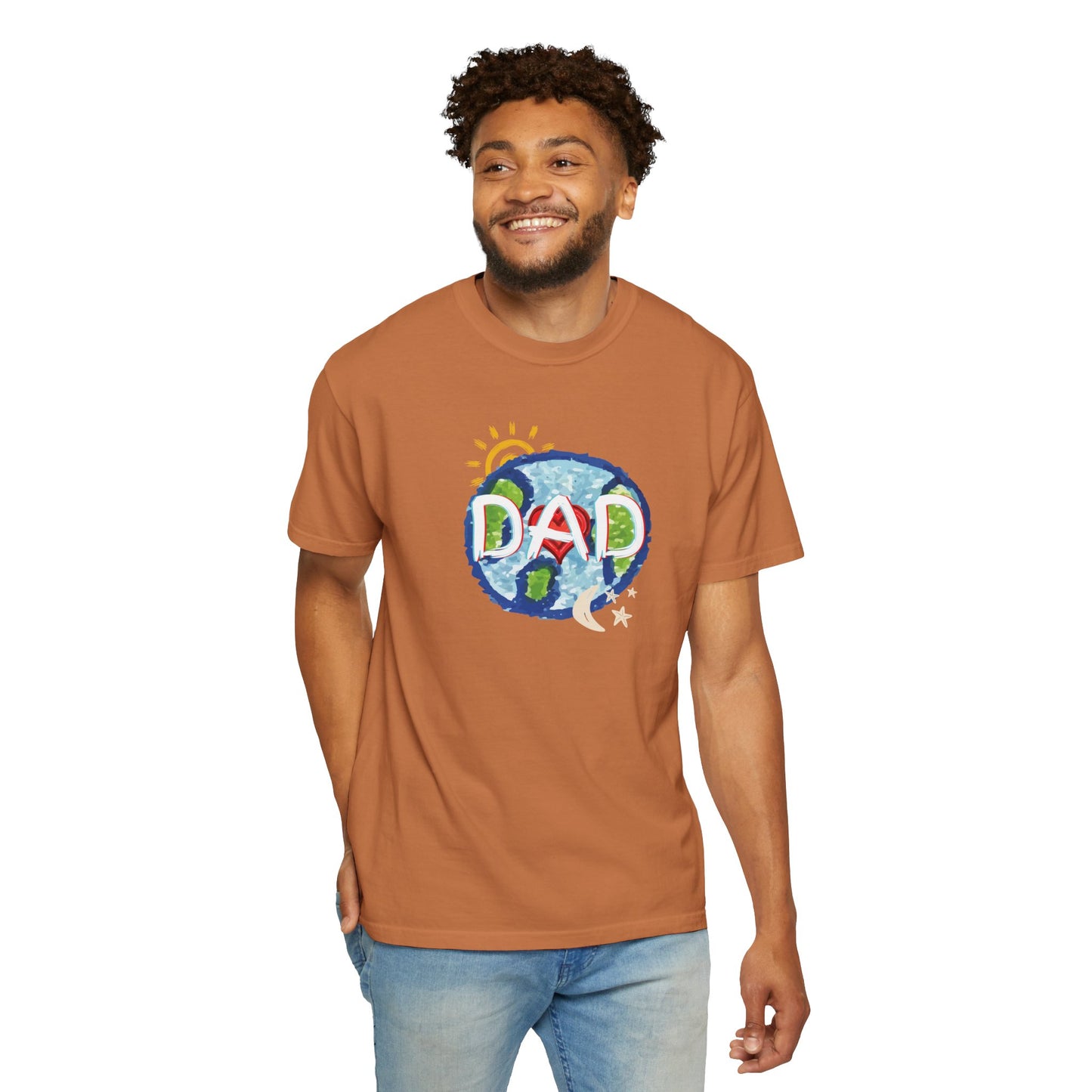 DAD Unisex Garment-Dyed T-shirt - Whole World, Sun, Moon & Stars, Heart - Fathers Day Gift