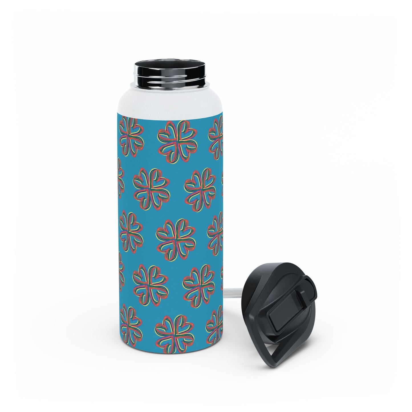 Turquoise Colorful Floral Stainless Steel Water Bottle, Gender Neutral, Gift, Exercise, Run, Workout, Eco BPA-free, Gift Birthday Christmas