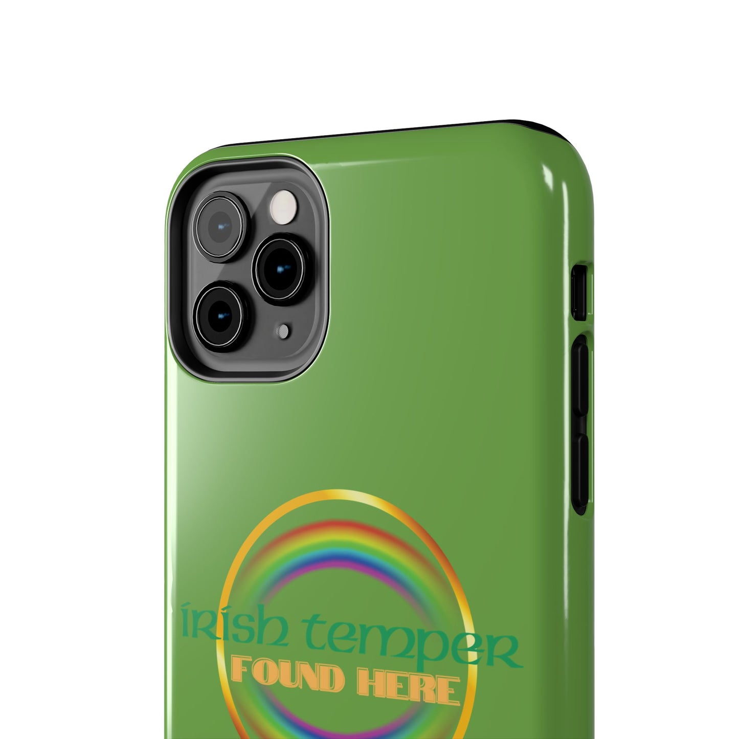 Green Irish Temper Found Here Tough Phone Cases, iPhone & Samsung cases, wireless charging, gifts, St Patricks Day, Birthday, Christmas