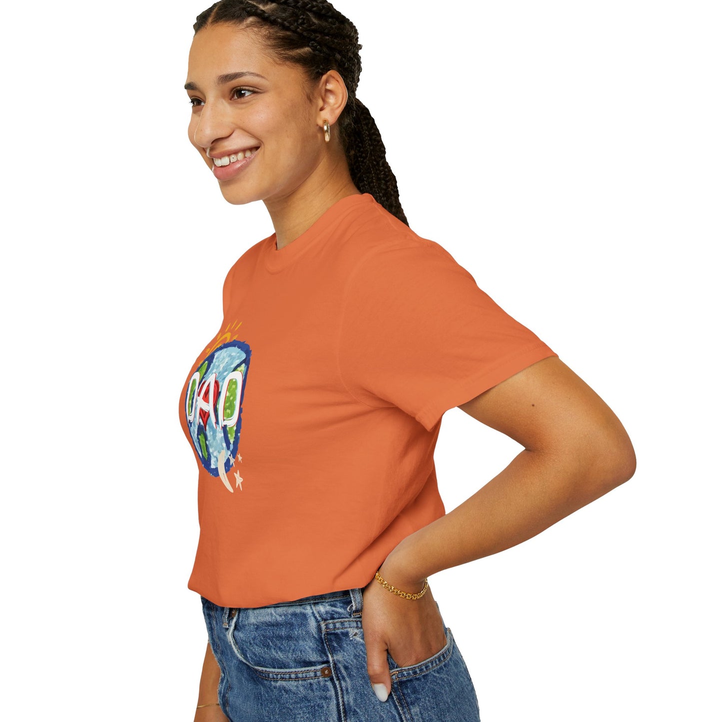 DAD Unisex Garment-Dyed T-shirt - Whole World, Sun, Moon & Stars, Heart - Fathers Day Gift