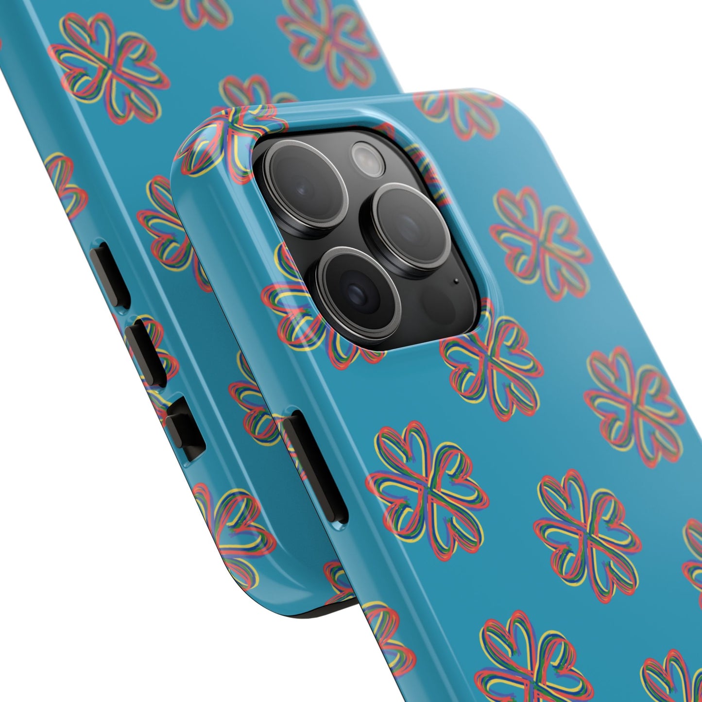 Floral Tough Phone Case, Colorful Turquoise Case, Hard Cover, iPhone Samsung Galaxy Google Pixel, Botanical Print Phone, Wireless Charging