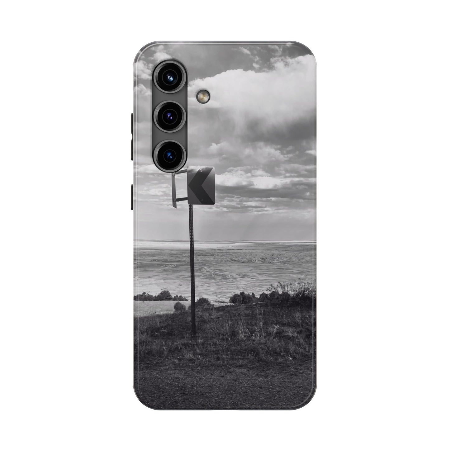 Road Sign Tough Phone Cases, iPhone & Samsung cases, wireless charging, black and white photo, nature, original art, gift birthday Christmas
