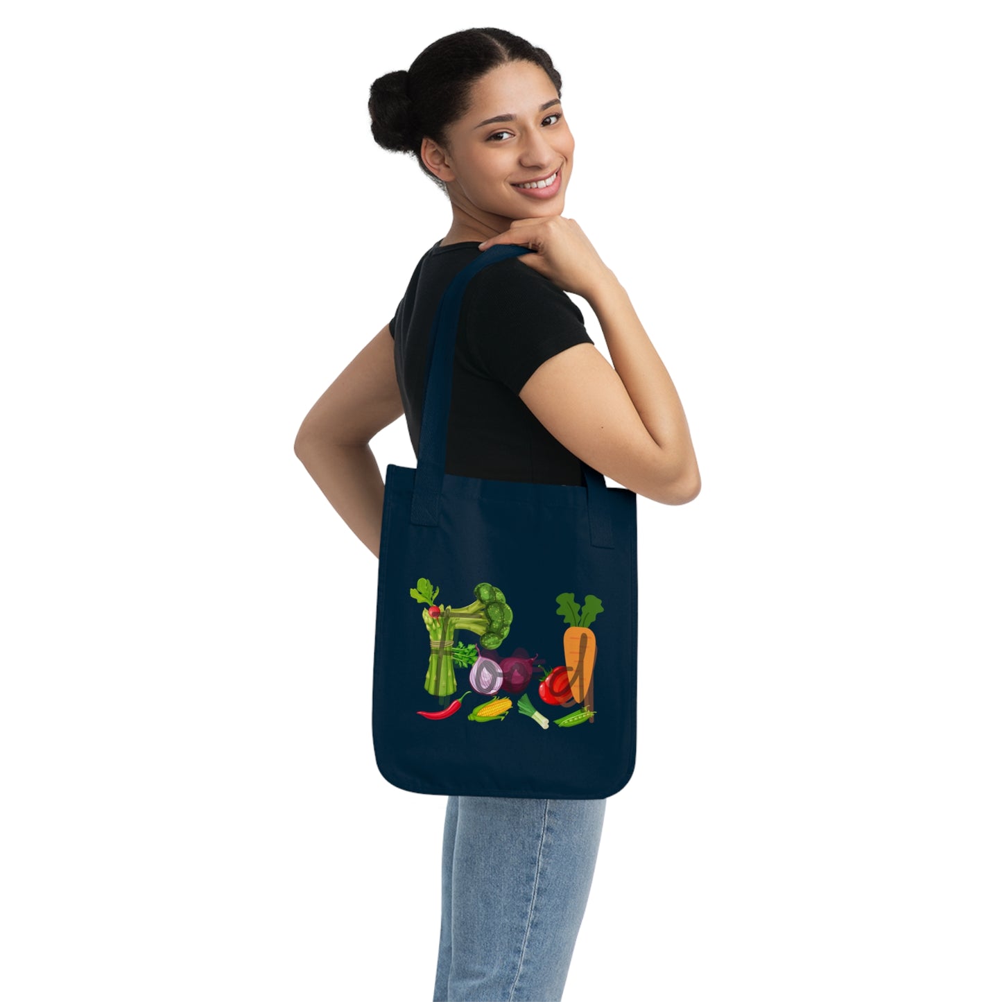 Food Organic Canvas Tote Bag, Vegetables, Produce, Groceries, Shopping, Eco Friendly, 100% Organic Cotton, Beige, Black, Navy