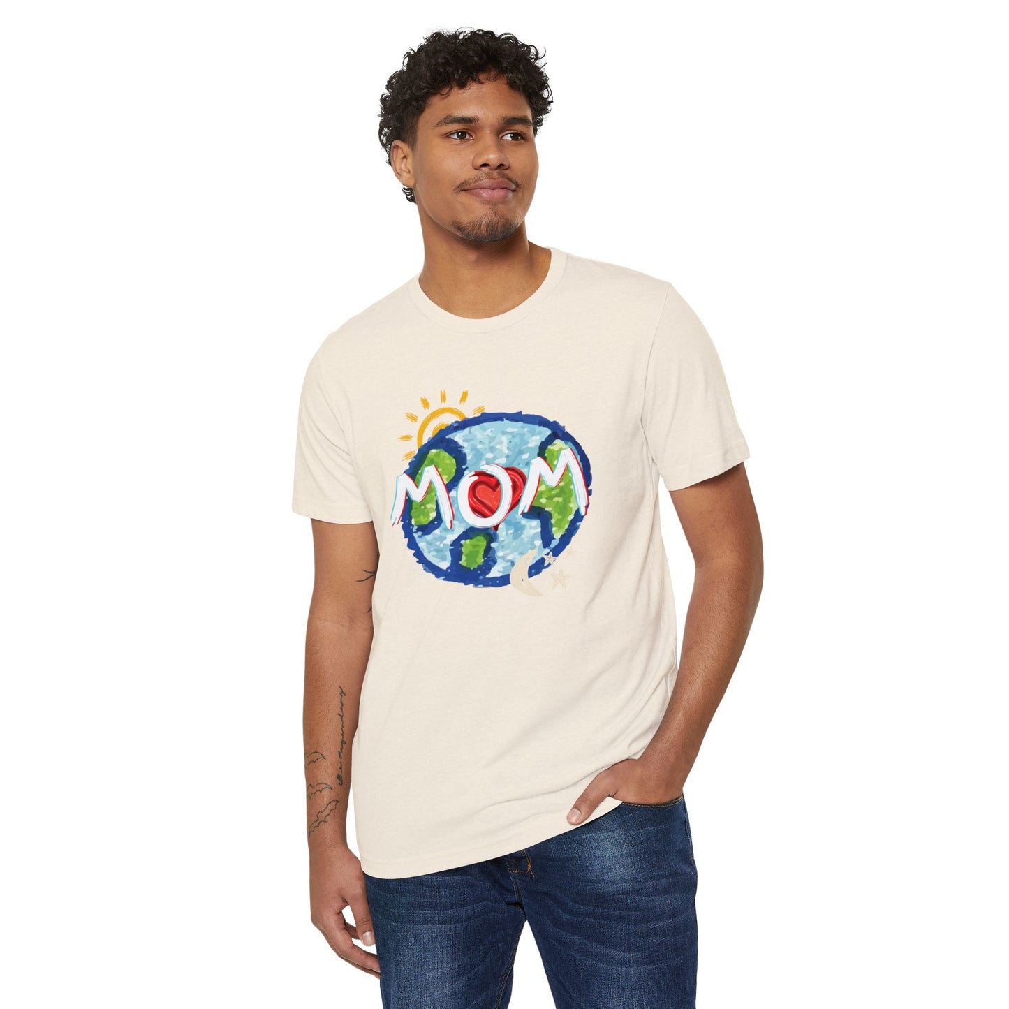 Mom Whole World Sun, Moon, Stars Heart Unisex Recycled Organic T-Shirt, Eco-Friendly Tee, Family Gift, Celestial Shirt