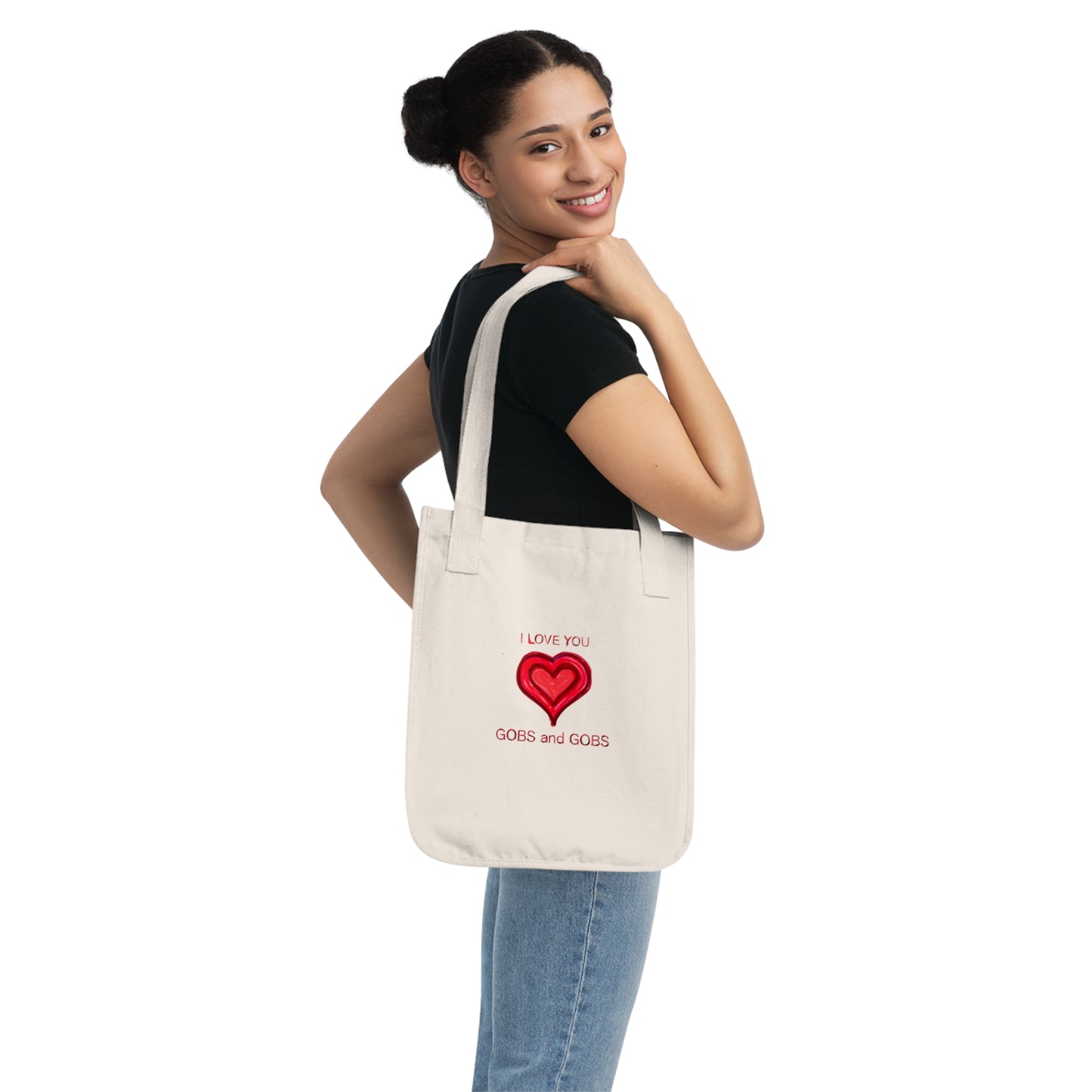 I Love You Gobs & Gobs Organic Canvas Tote Bag, Hearts, Gender Neutral, Women, Men, Kids, Gift, Groceries, Shopping, Books, Eco, Valentines