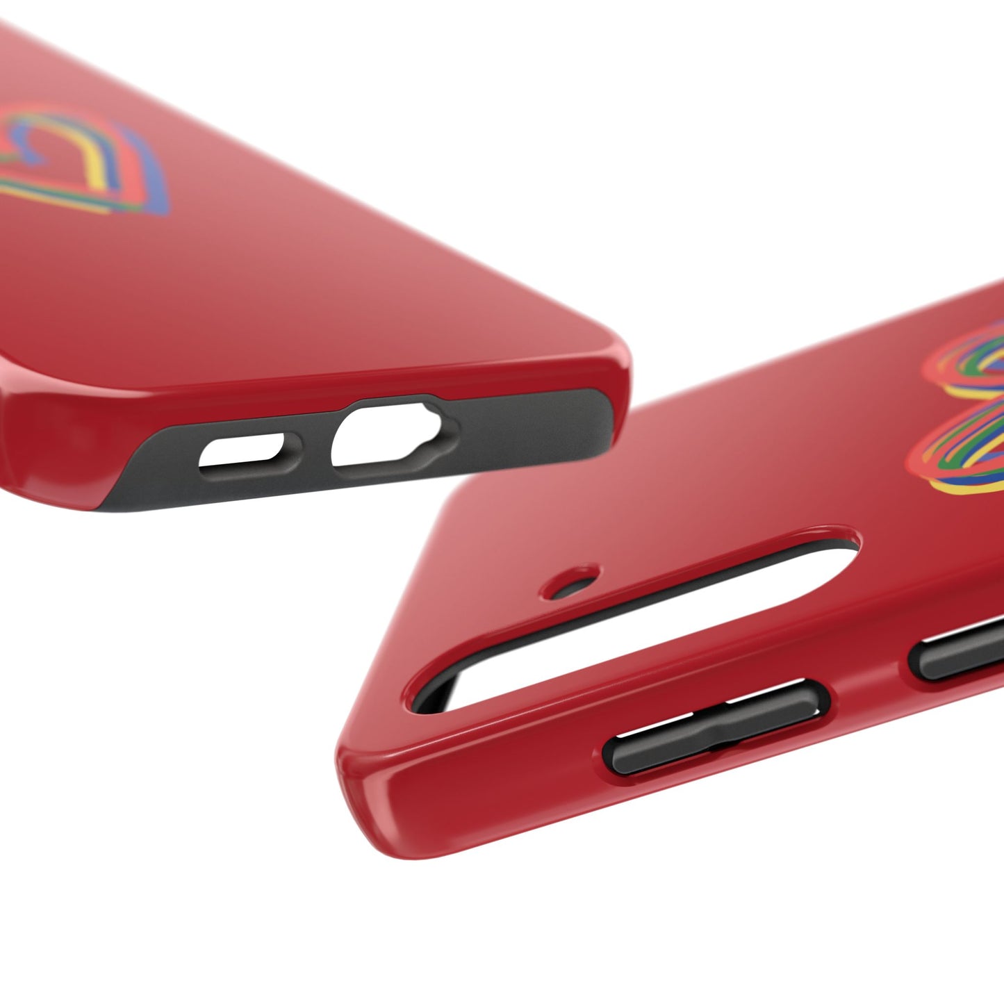 Rainbow Hearts Tough Phone Case, Red Phone Cover, Smartphone Case, Heart Pattern Phone Shell, Phone Hard Case, Colorful, Wireless Charging