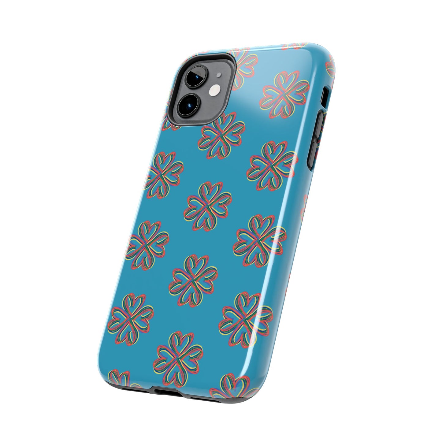 Floral Tough Phone Case, Colorful Turquoise Case, Hard Cover, iPhone Samsung Galaxy Google Pixel, Botanical Print Phone, Wireless Charging