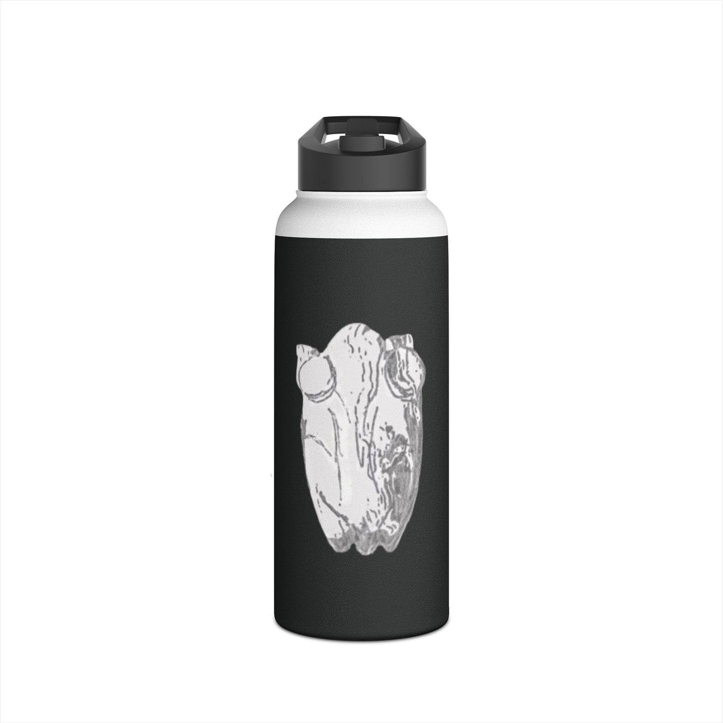 White Frog Black Stainless Steel Water Bottle, Animals, Amphibians, Nature, Exercise, Eco Friendly, Gender Neutral, Men, Women, Kids, Gifts