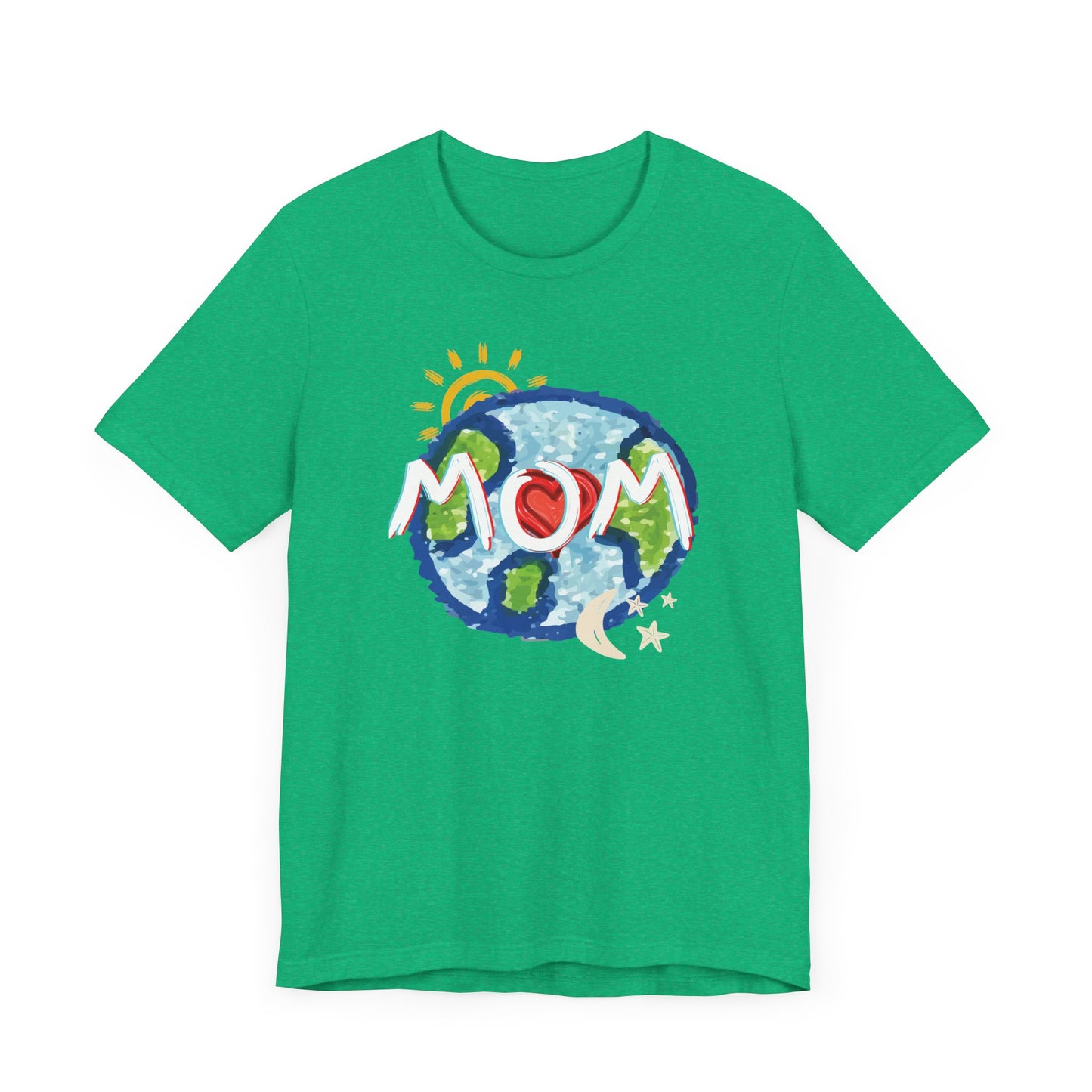 MOM Unisex Tee, Whole World, Sun Moon Stars, Heart, Love, Mothers Day, Gifts for Women, Comfy, Soft, Casual, Gender Neutral, Short Sleeves