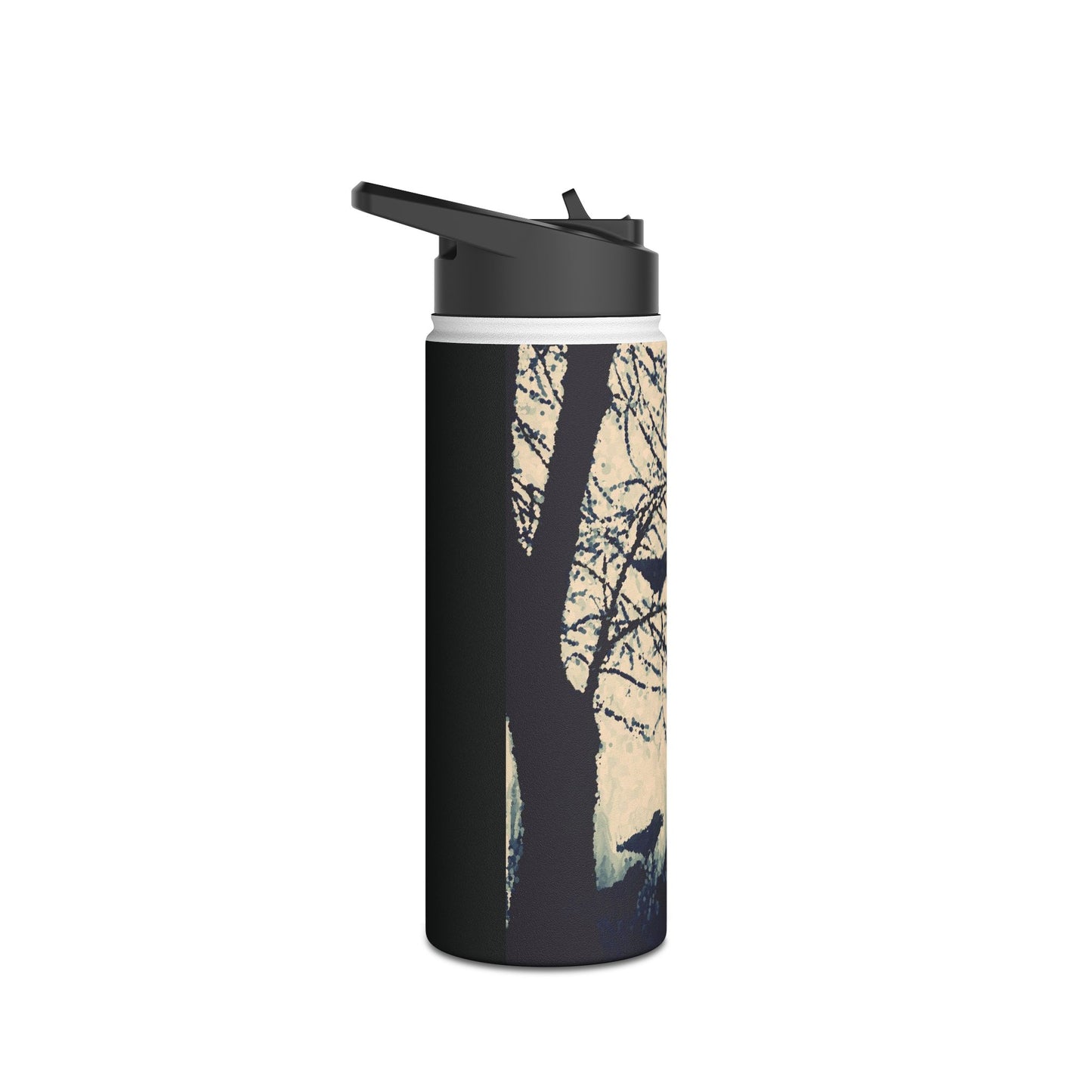 Crows in Forest Stainless Steel Water Bottle, Trees, Birds, Nature, Original Artwork, Exercise, Gift, Black & White, Eco BPA-free, Halloween
