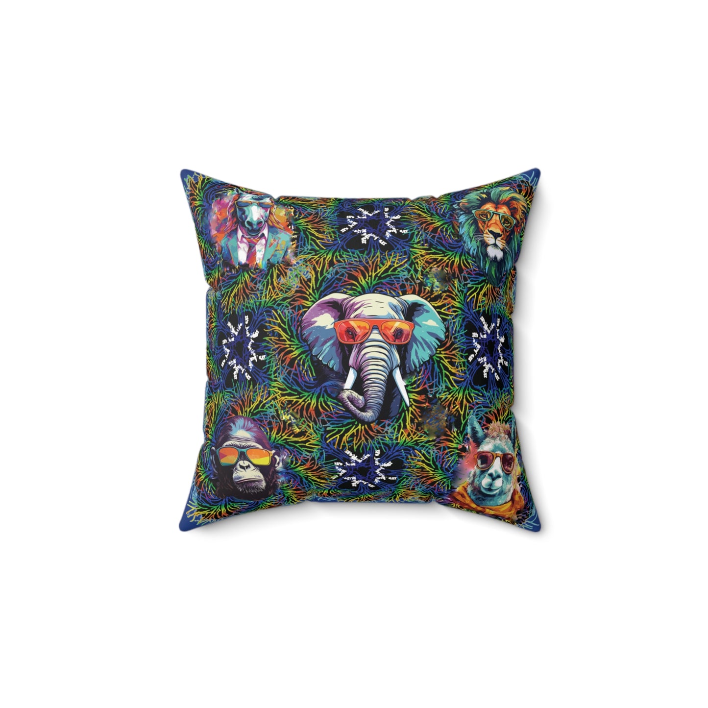 Blue Wild & Cool Creatures Spun Polyester Square Pillow, Fun, Animals, Accent, Decor, Dorm, Bed, Throw, Gift Birthday Christmas, 4 Sizes