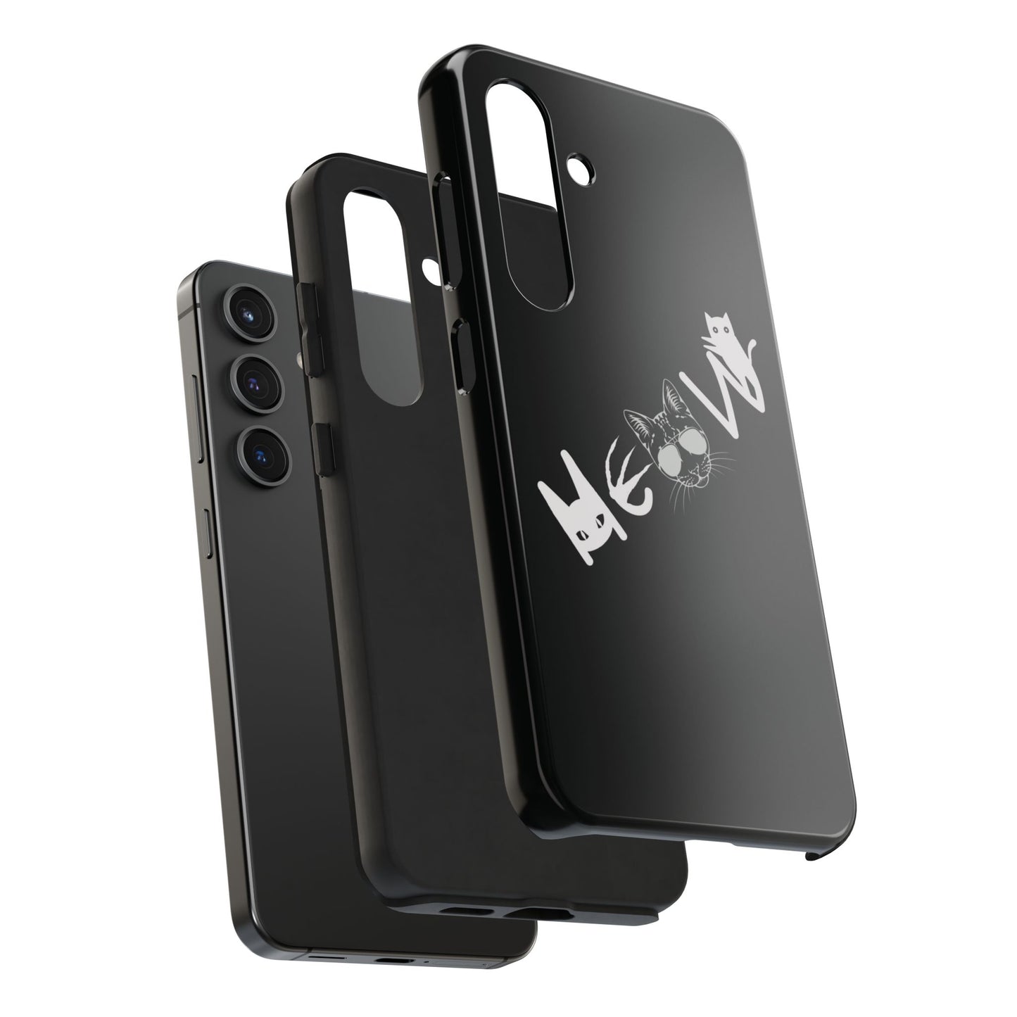 Meow Tough Phone Cases, iPhone & Samsung cases, wireless charging, cats, sassy, kitty, gender neutral, gifts, Halloween, birthday, Christmas