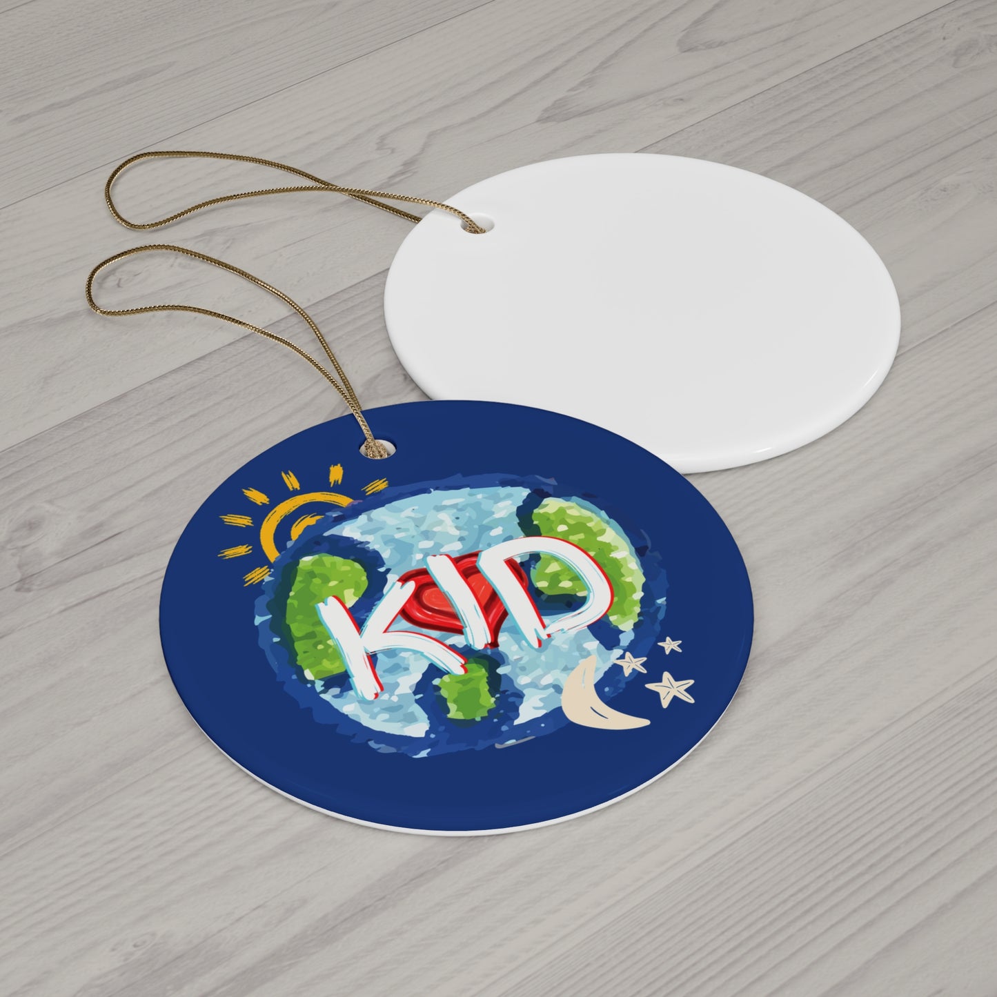 KID Hanging Ceramic Ornament, Whole World, Sun Moon & Stars, Heart, Circle Snowflake Heart Star, Christmas Tree, Holiday, Birthday, Gifts