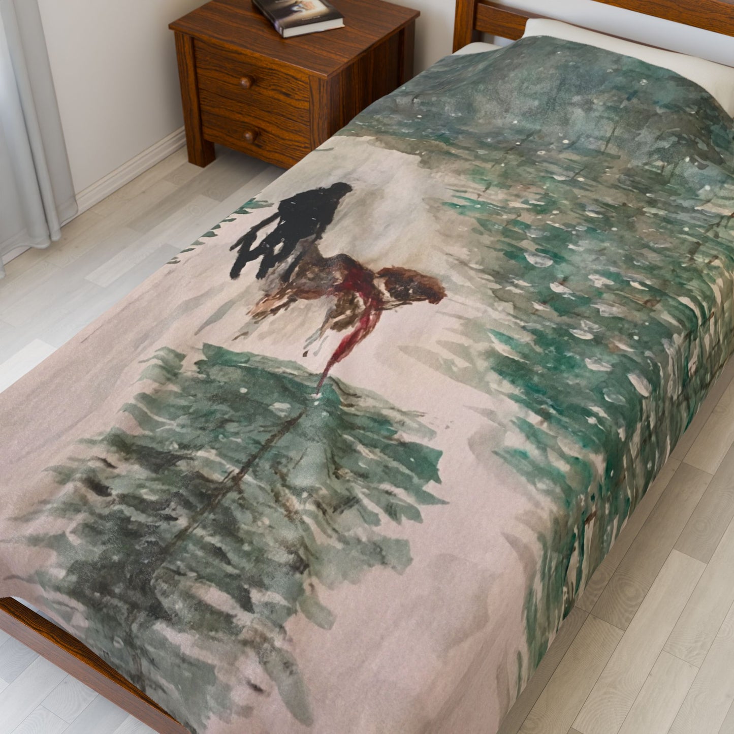 Dog Pulling Tree Velveteen Blanket, Cozy Throw, Home Decor, Gift, Bed Cover, Vibrant Couch Blanket, Birthday Wedding Anniversary Christmas